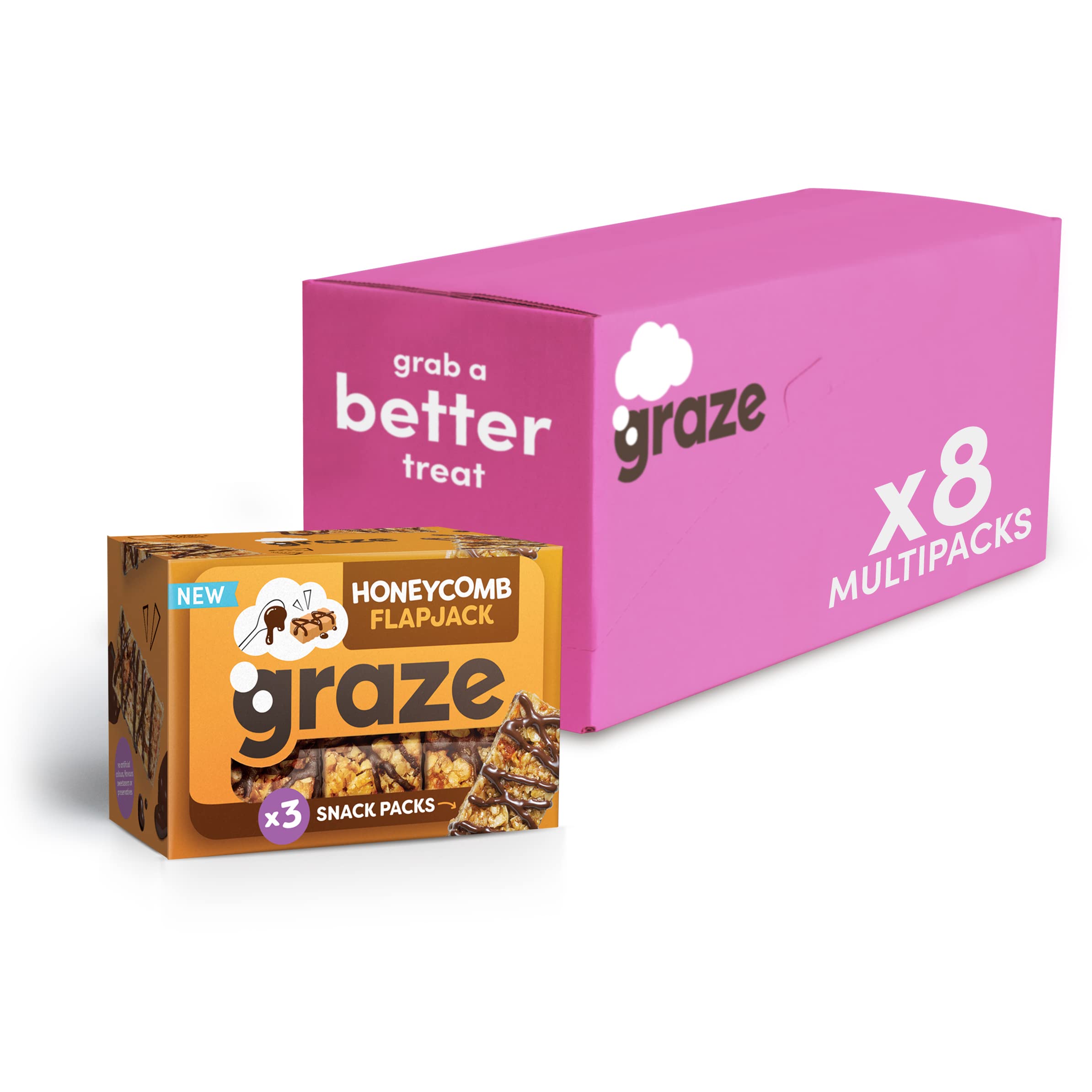 GRAZEHoneycomb Vegan Flapjack - High in Fibre - Healthy Snacks- Total 24 Flapjack Trays