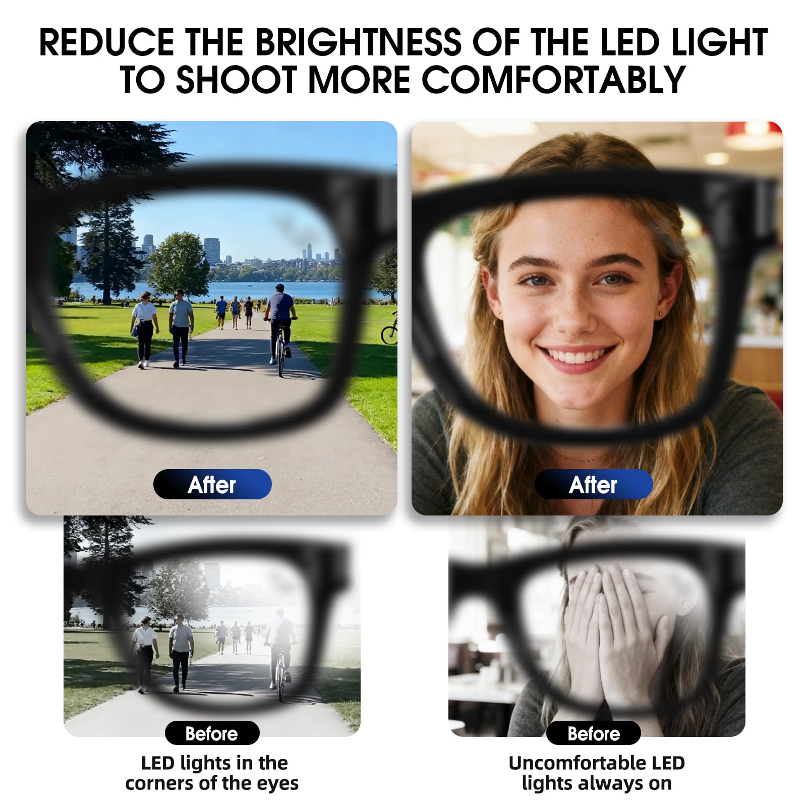 4 confezioni di coperture LED anti-luce per occhiali Ray-Ban Meta Wayfarer/Skyler/Headliner Gen2/Oakley Meta HSTN Accessori per occhiali intelligenti Regolabile Copertura LED per occhiali Meta facile