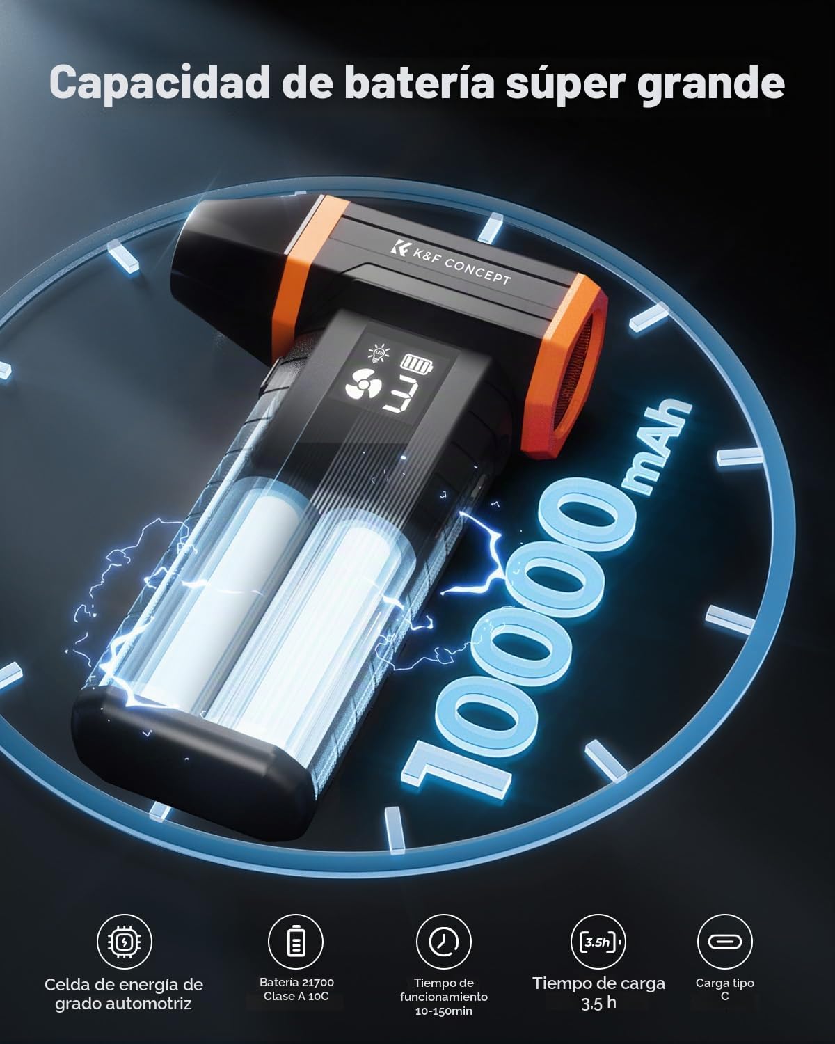 K&F CONCEPT 2 en 1 Soplador de Aire Potente con Aspirador, 350.000 RPM | Pantalla LED, Depósito, 5 Boquillas y Motor sin Escobillas, Aire Silencioso para Cámara, PC, Teclado, Exterior y Hogar, BS400