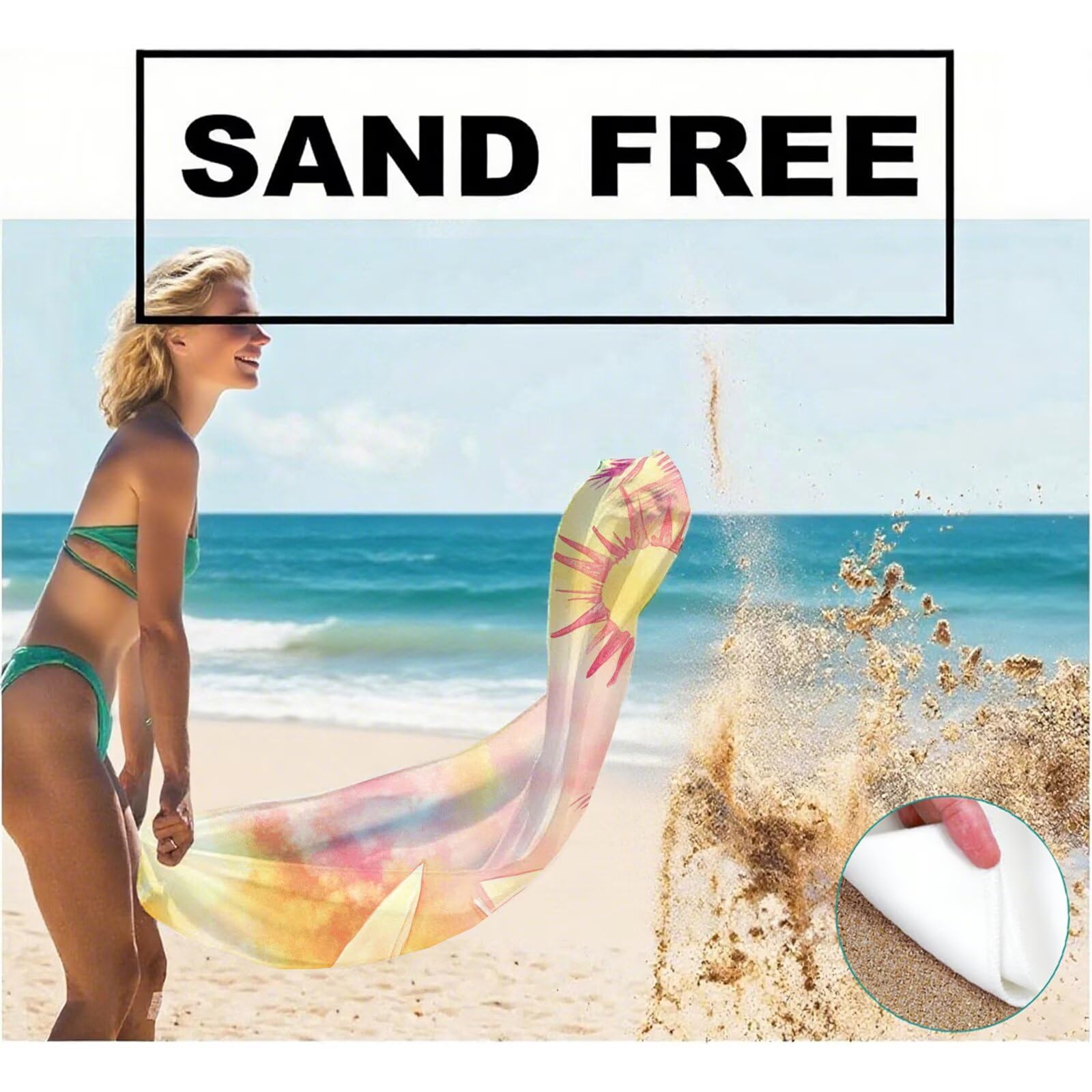 Serviette Plage Rose Motif, Serviette de Plage XXL 90x180 cm avec Sac, Serviettes de Bain Microfibre Séchage Rapide Anti-Sable Absorbante Fonction pour Bain, Sport, Voyages, Sauna, Piscine Q-793