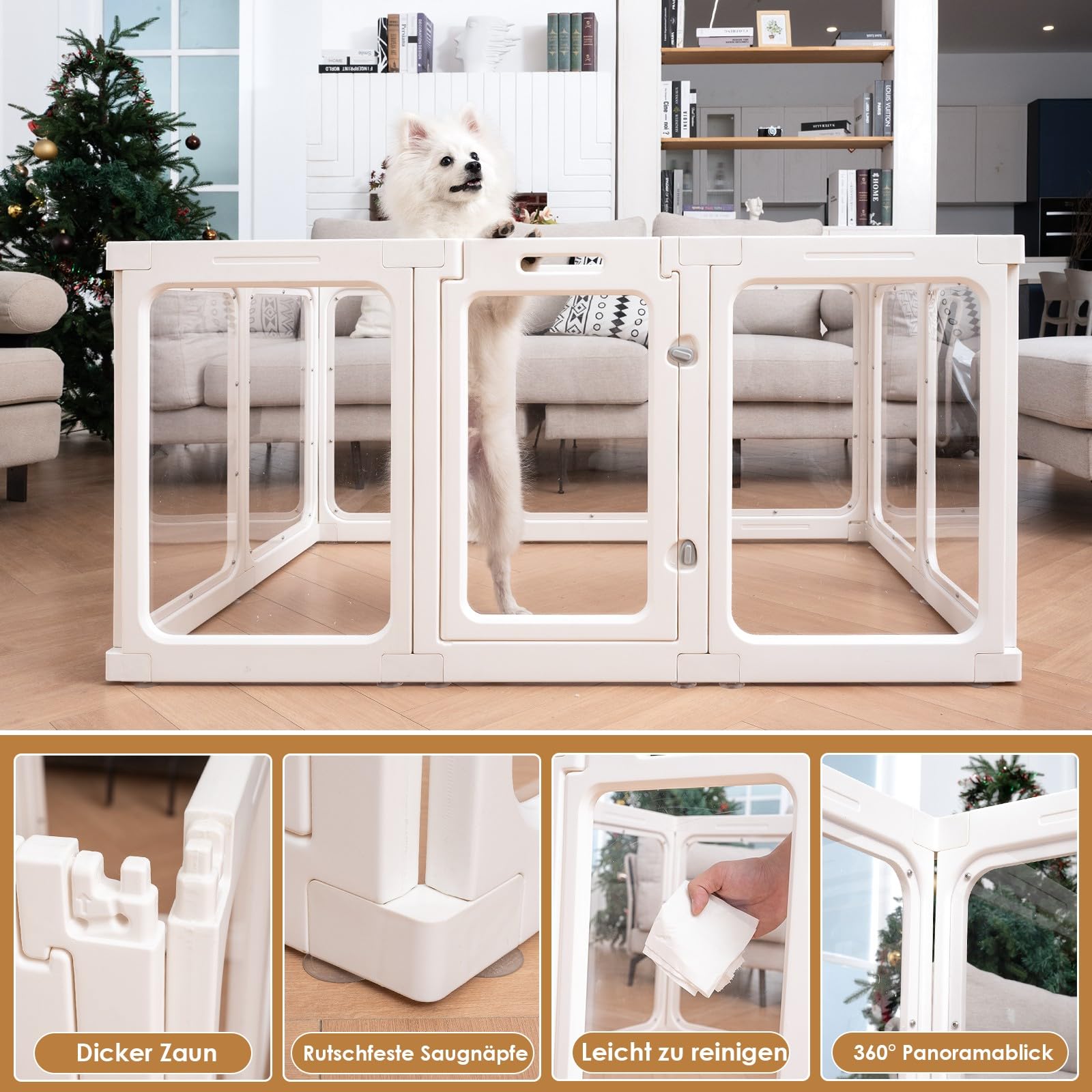 Acryl Welpenauslauf, 60 cm Transparente Hundezaun, Tragbares Schwerlast Welpenlaufstall für kleine bis mittelgroße Hunde, Innen- und Außengebrauch, Laufstall Hund - 10 Panels