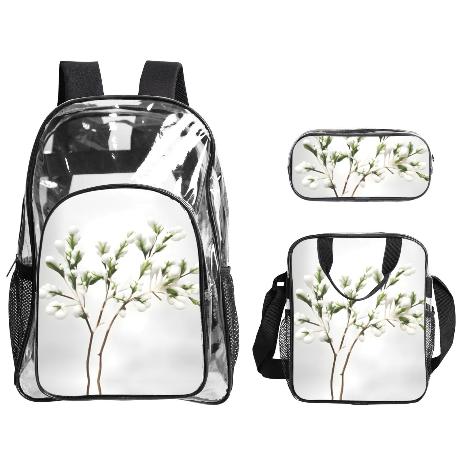Rucksack-Set, 3-in-1, transparent, für Schule, Arbeit, Stadion, Veranstaltungen und den täglichen Gebrauch, Weiß