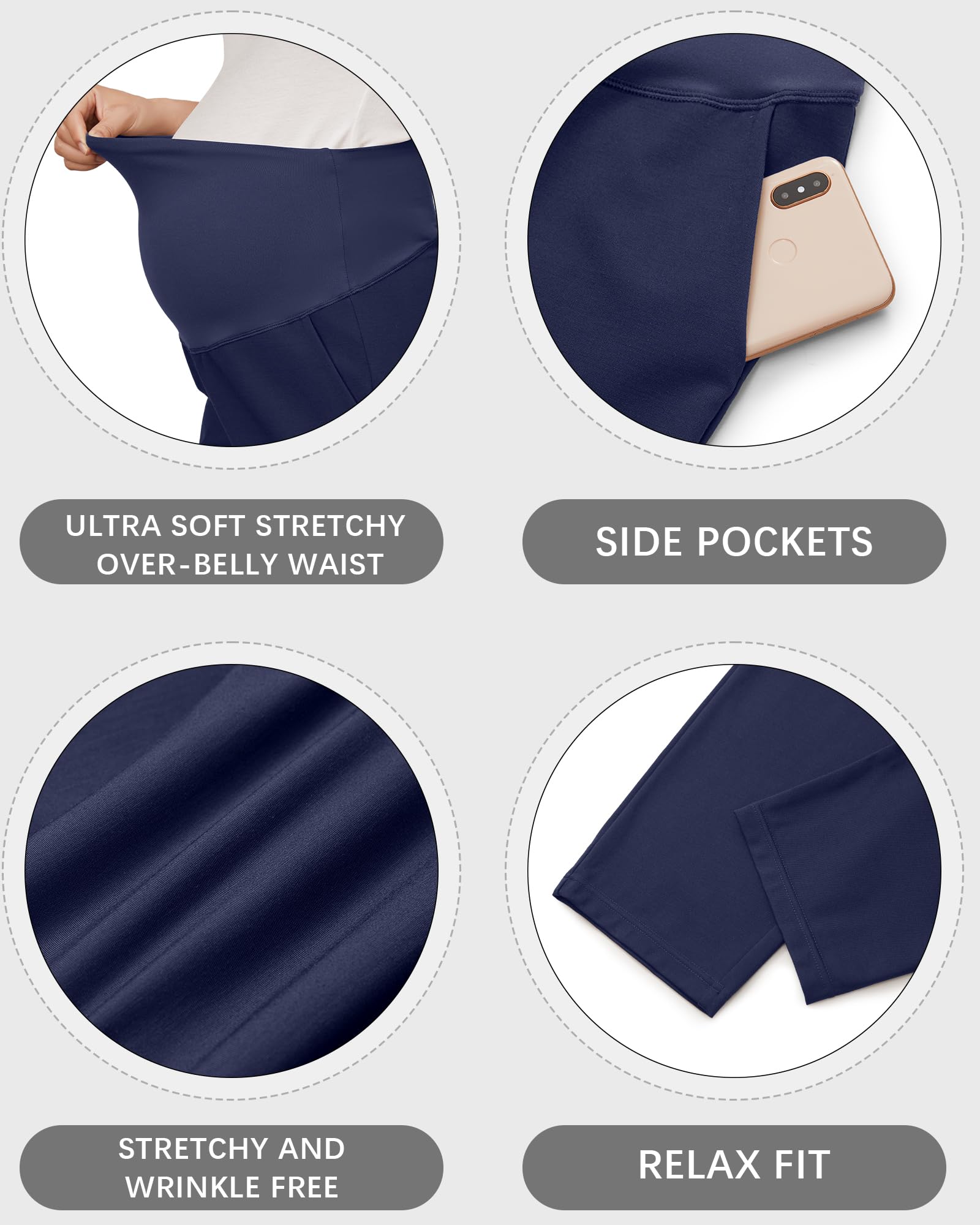OUGES Stretch-Umstandshose Damen Lässige Schwangerschaftshose mit Gerade Bein Knöchel Lange Business-Hose mit Taschen