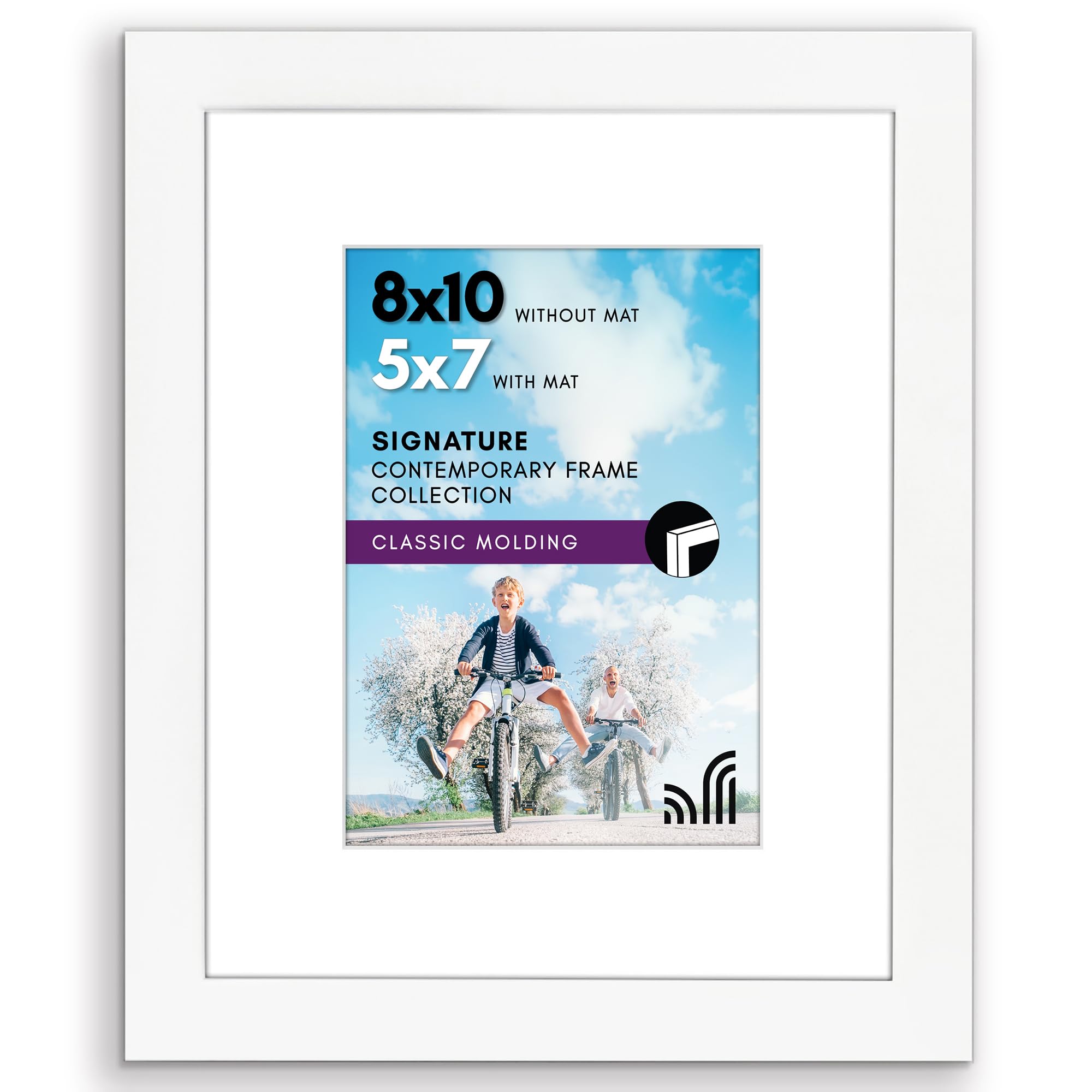 Americanflat 8x10 Photo Frame with Shatter-Resistant Glass - Use as 7x5 Photo Frame with Mount or Display 10x8 Picture Without Mount for Tabletop and Wall Display - White