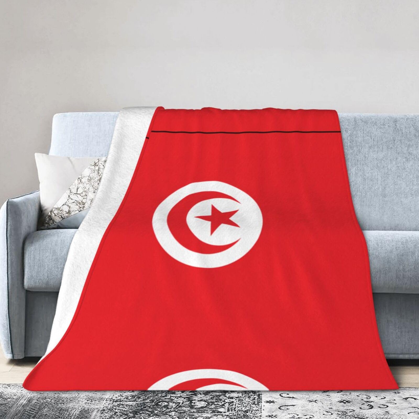 Tunisian Flag 40"x30" Fleece Blanket, Full Size, Super Soft, Suitable for Bed, Sofa, Camping, All Seasons