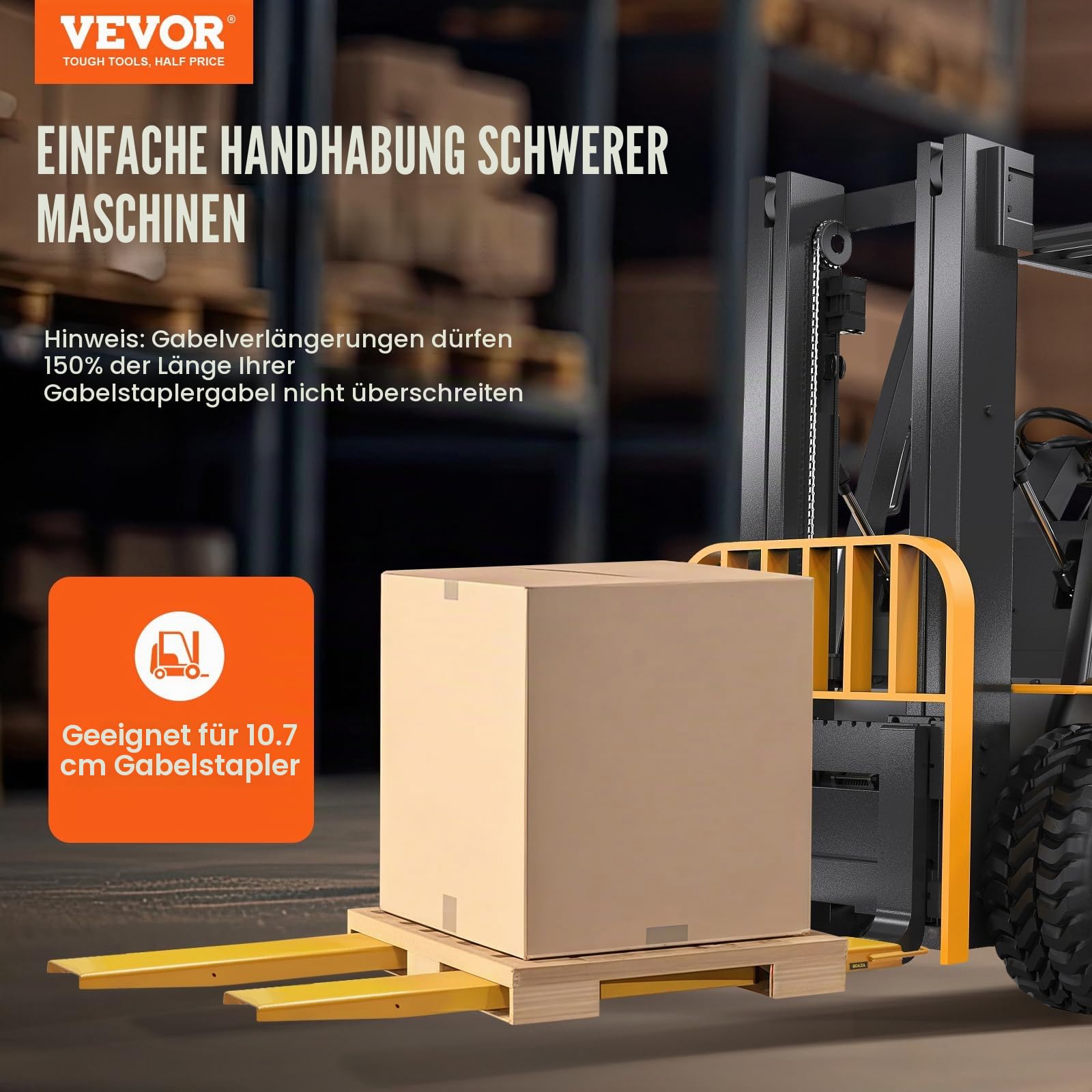 VEVOR 2er-Set Gabelverlängerungen 1820 mm Zinkenverlängerung 1,815 Tonnen Tragfähigkeit Gabelzinken Q235 Kohlenstoffstahl einteiliges Design Palettengabelverlängerung Kompatibel mit 106 mm Gabeln