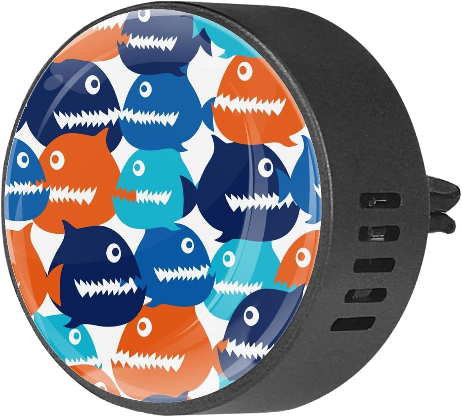 VAPOKF 2 PCS Vent Clips Car Air Freshener with Cartoon Colorful Piranha Fish Prints, Aromatherapy Essential Oil Diffuser