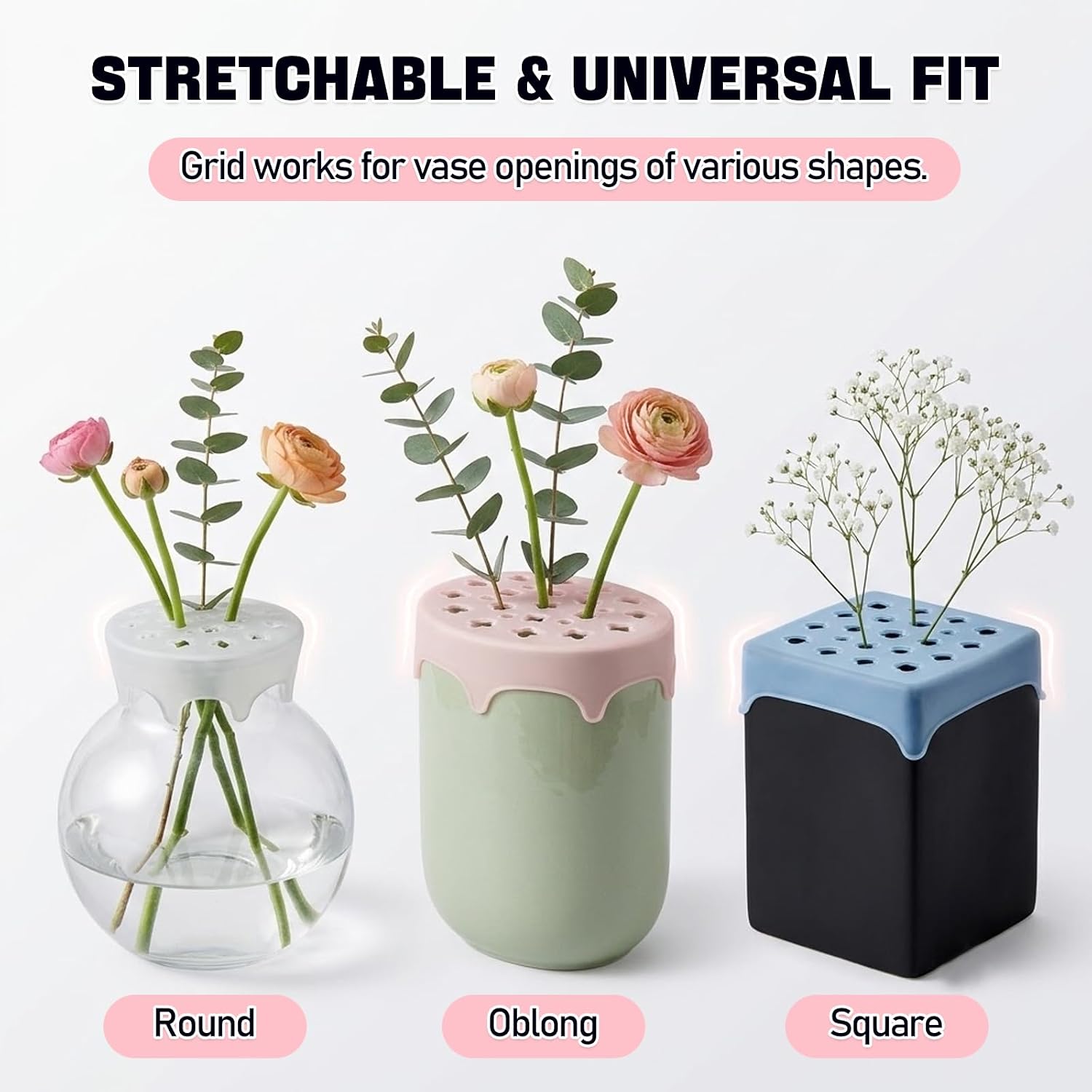 3 PCS Reusable Silicone Flower Arranging Grid Water Proof (Blue,Pink,White)