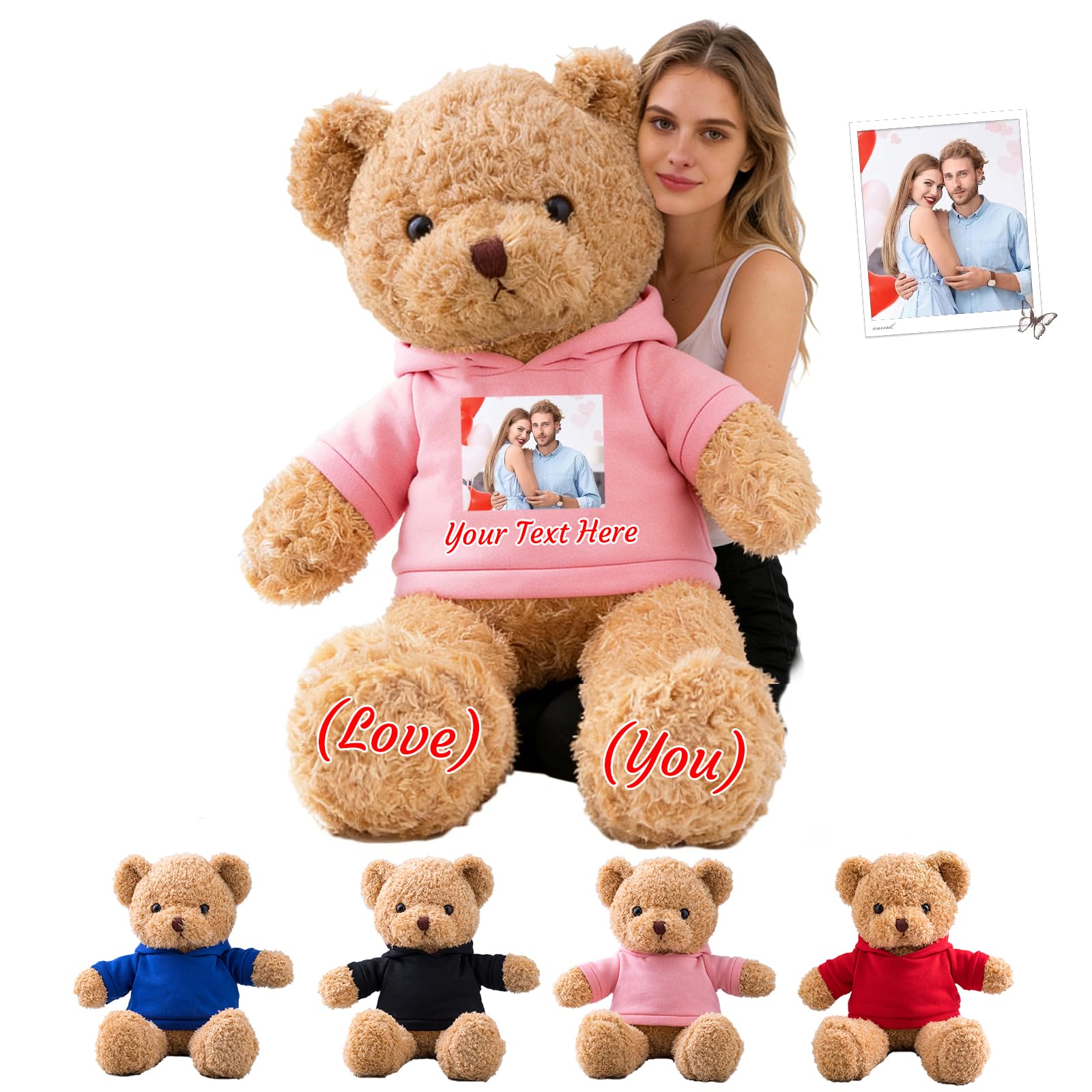 GOUFEISUN Personalised Giant Teddy Bear 20 inch to 48 inch, 1.7 Ft to 4 Ft Custom Big Teddy Bear Stuffed Animal with Photo Text as Personalised Gifts for Her Him on Christmas Birthday Valentines Day