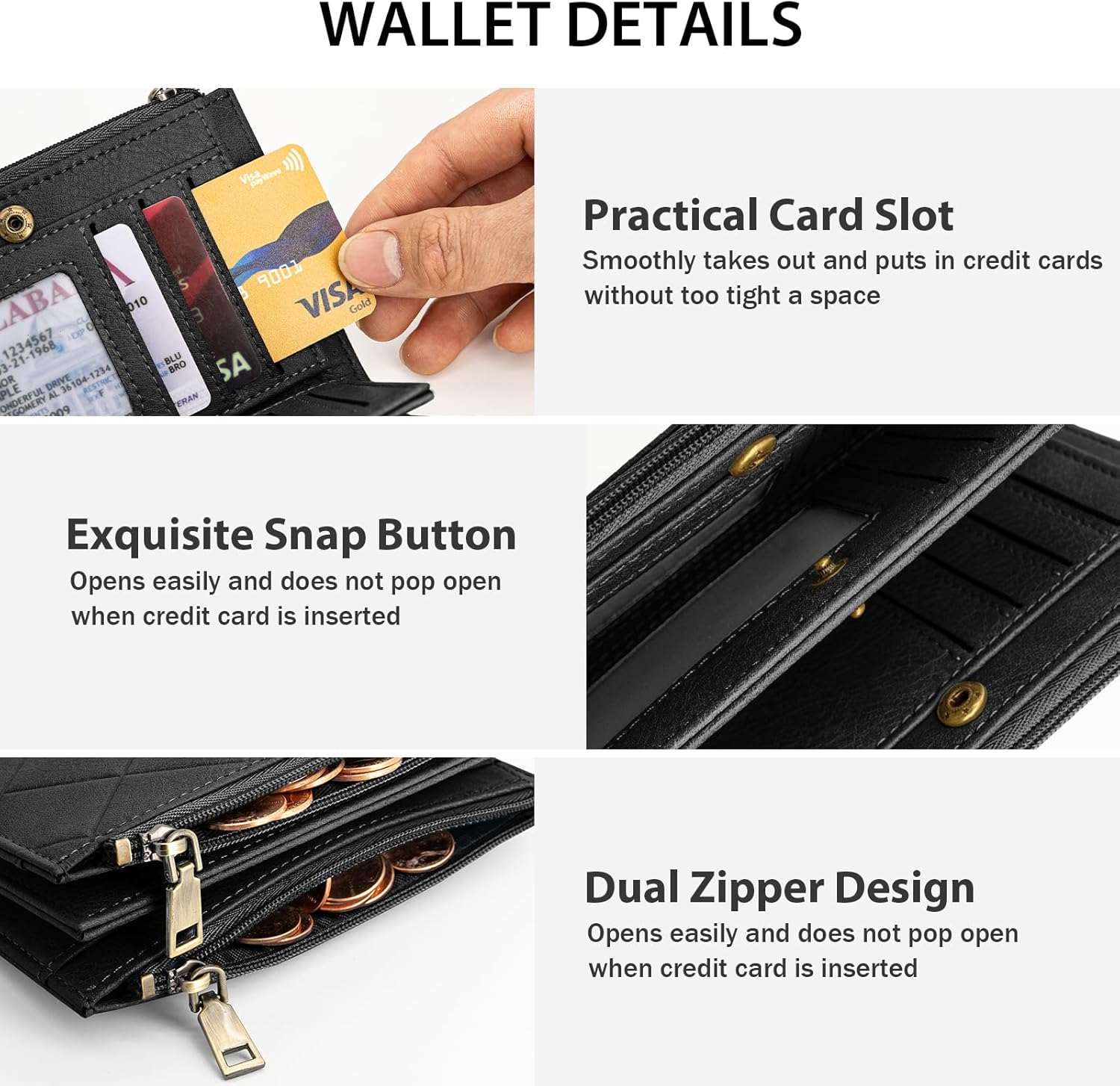 Small Wallet for Women Leather RFID Blocking Trifold Compact Card Holder Wallets with Dual Zipper Coin Pocket - Image 4