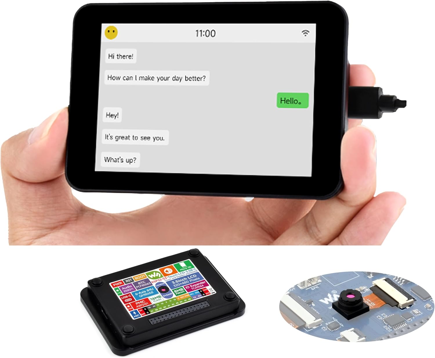 ESP32-S3 3.5inch Capacitive Touch Display Development Board, 320×480 IPS, QSPI I2C Interface, Support Wi-Fi&BLE 5, Support AI Speech Interaction & Offline Voice Control, with Case and OV5640 Camera