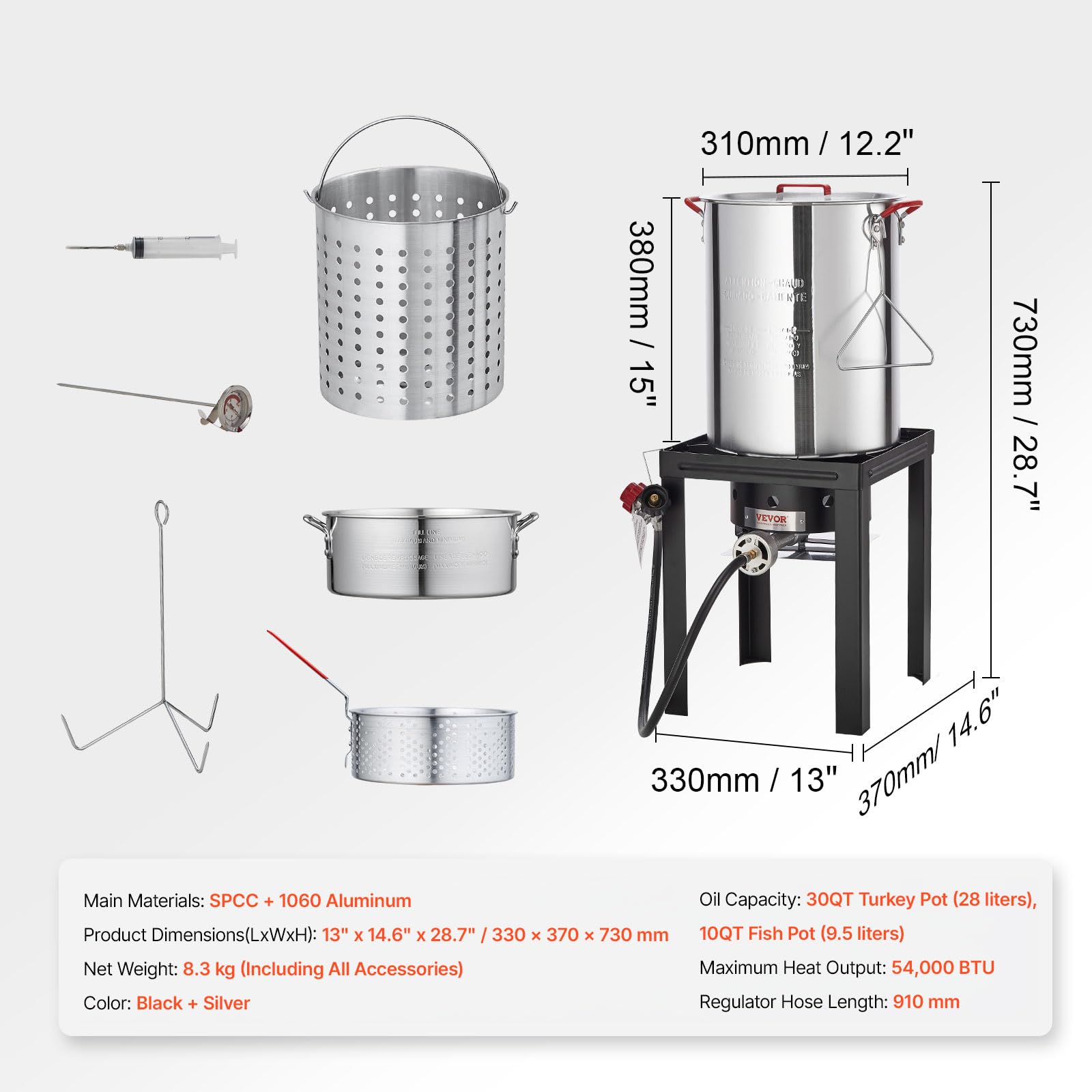 VEVOR Truthahn-Fritteuse 30 Quart Aluminium Frittiertopf 54.000 BTU Propangaskessel mit Körben
