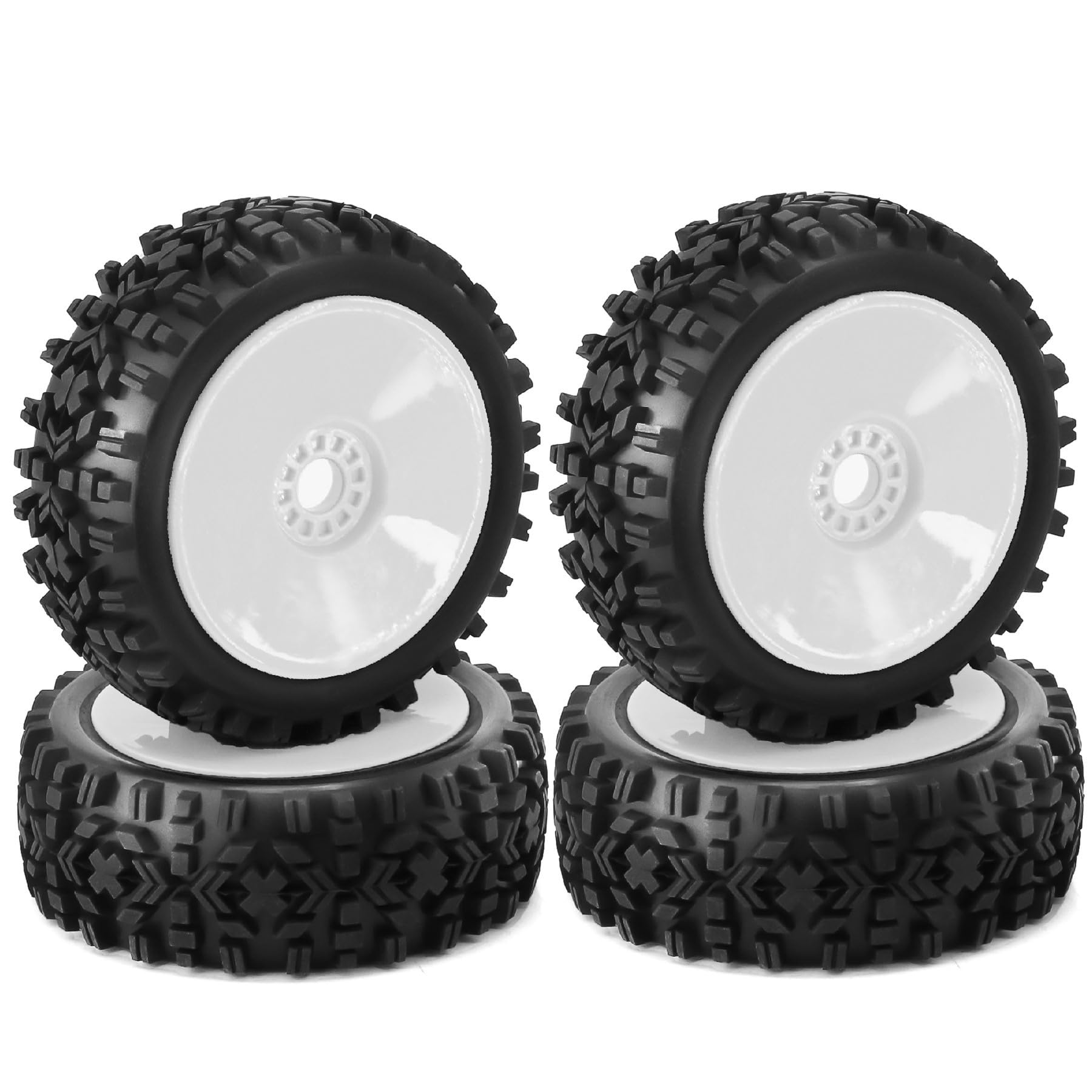 Chanjorlin 1/8 Buggy Tires OD 118mm and Wheels 17mm Hex Rubber RC Off Road Tyres for 1:8 Scale Buggy Truck Car HSP Kyosho MP10 VRX HPI Hobao ARRMA Typhon 6S 3S Talion Traxxas Losi 8ight 4PCS (White)
