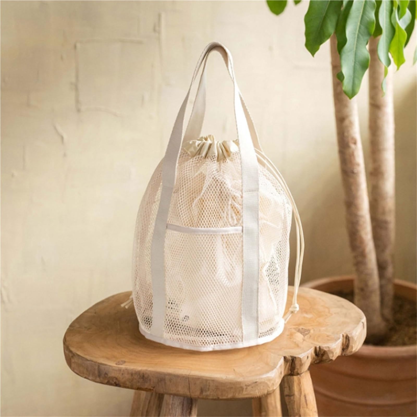Borsa da toilette viaggio 1 pezzo, borsa ultraleggera pieghevole scavata in rete, tasca con coulisse, spiaggia Per Viaggi(Green)
