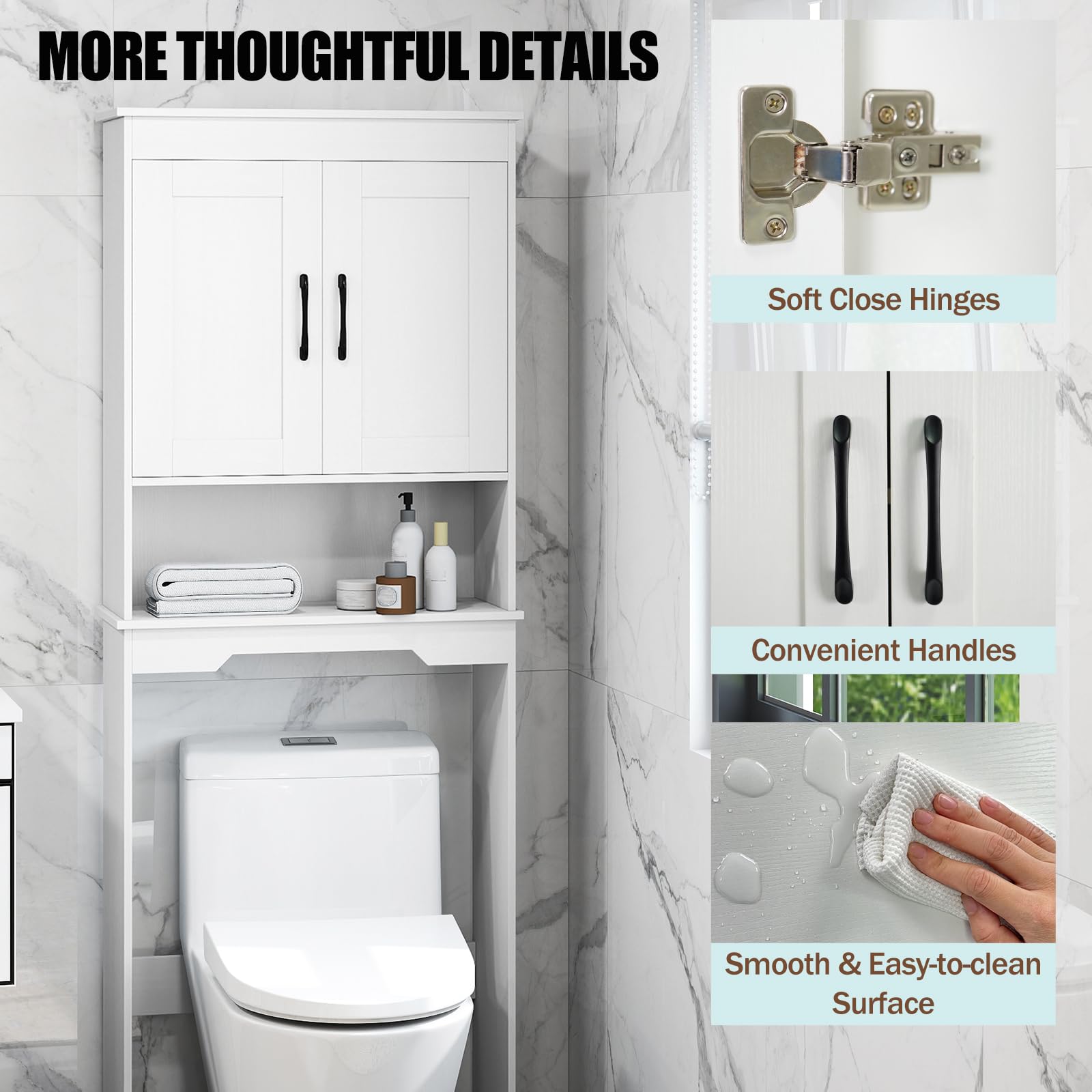 LIFEZEAL Mobile alto WC / lavatrice - Mobile da bagno con 2 ante e ripiano regolabile, armadio da bagno indipendente (bianco)