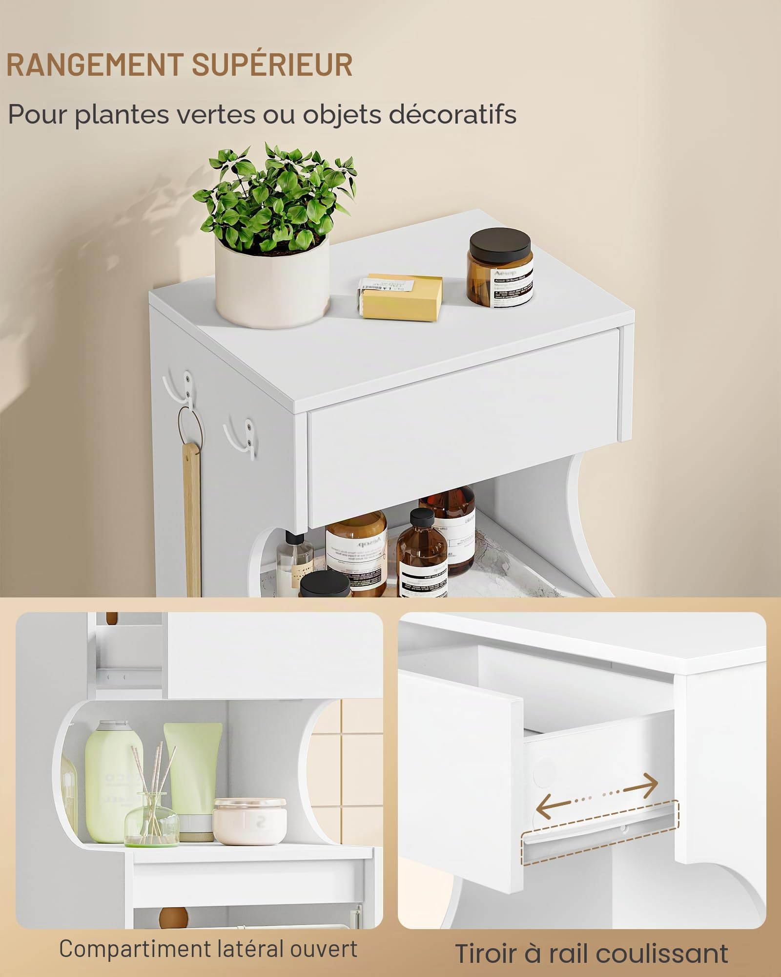 Hzuaneri Meuble Salle de Bain avec Panier à Linge, Placard de Rangement | 1 Tiroir et 1 Panier à Linge, Armoire Toilette , 40 x 40 x 100 cm, Blanc BC42003X