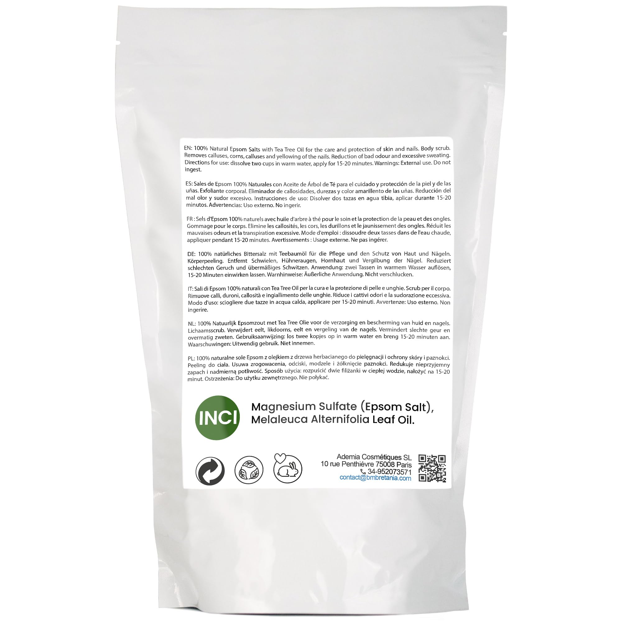 Bittersalz (Magnesiumsulfat) mit Teebaum 1000g Pflege für müde Beine, schwere Füße, vergilbte Nägel, rissige Fersen, Schwielen, Hühneraugen, Hühneraugen, Schwielen, harte Füße, Fußgeruch