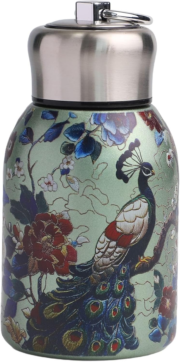 Vacuum Insulated Stainless Steel Bottle, 316 Grade Metal For Camping, Small 300ml Travel Flask For Car, Retro Thermal Mug For Hot(B)