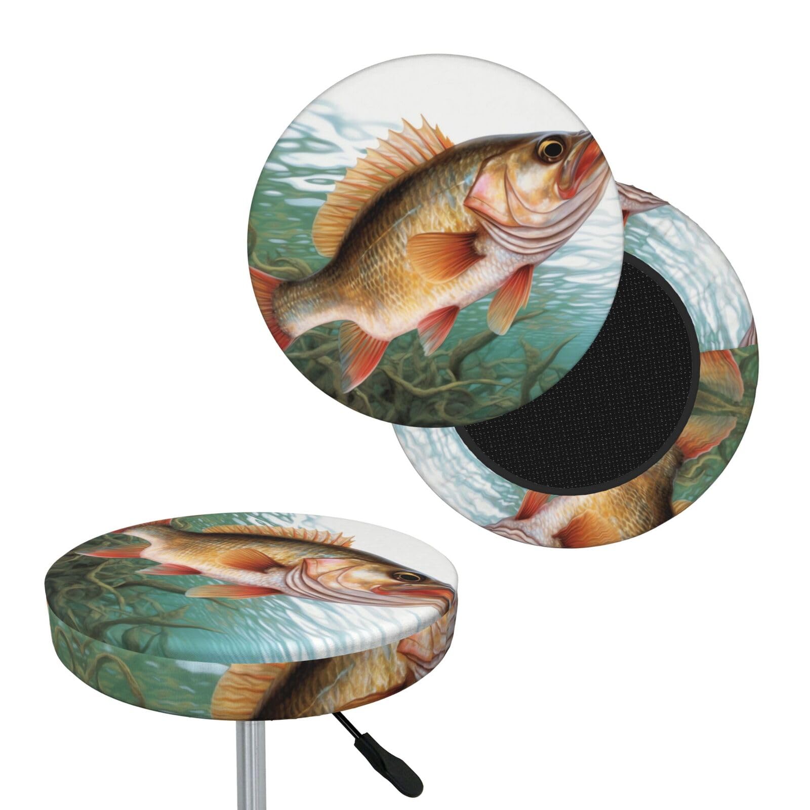 FekiLoot Fish Round Bar Stool Covers Stretch Washable Bar Stool Covers Dustproof Slipcover Bar Chair Covers with Elastic Band for Bar Kitchen Living Room Decor 13 Inch
