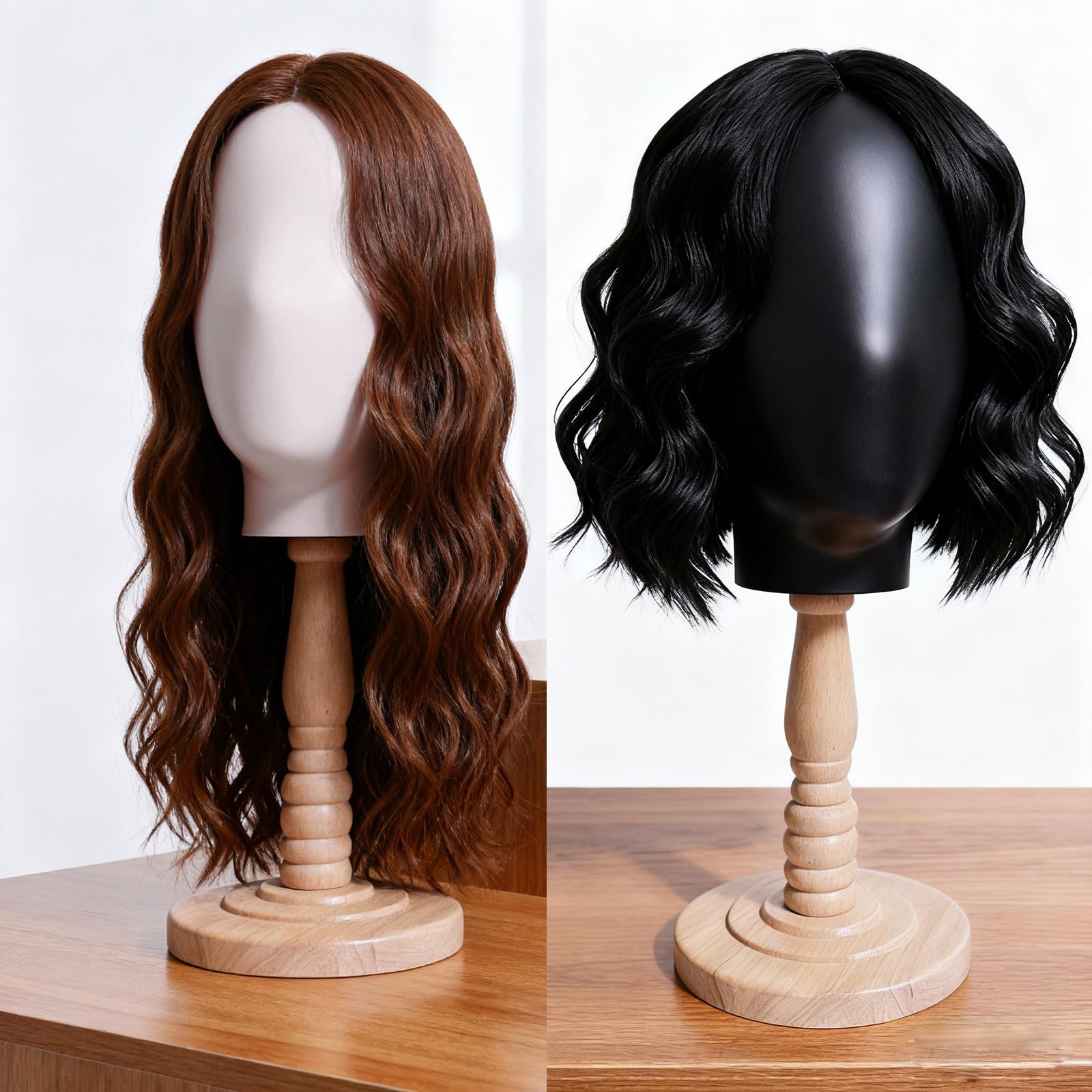 Einfach zu montierende Haarpflege Organizer mit Holzsockel und Kunststoffrahmen für Mützen und Schals, Haarteil Aufbewahrungs Organizer für den Salon