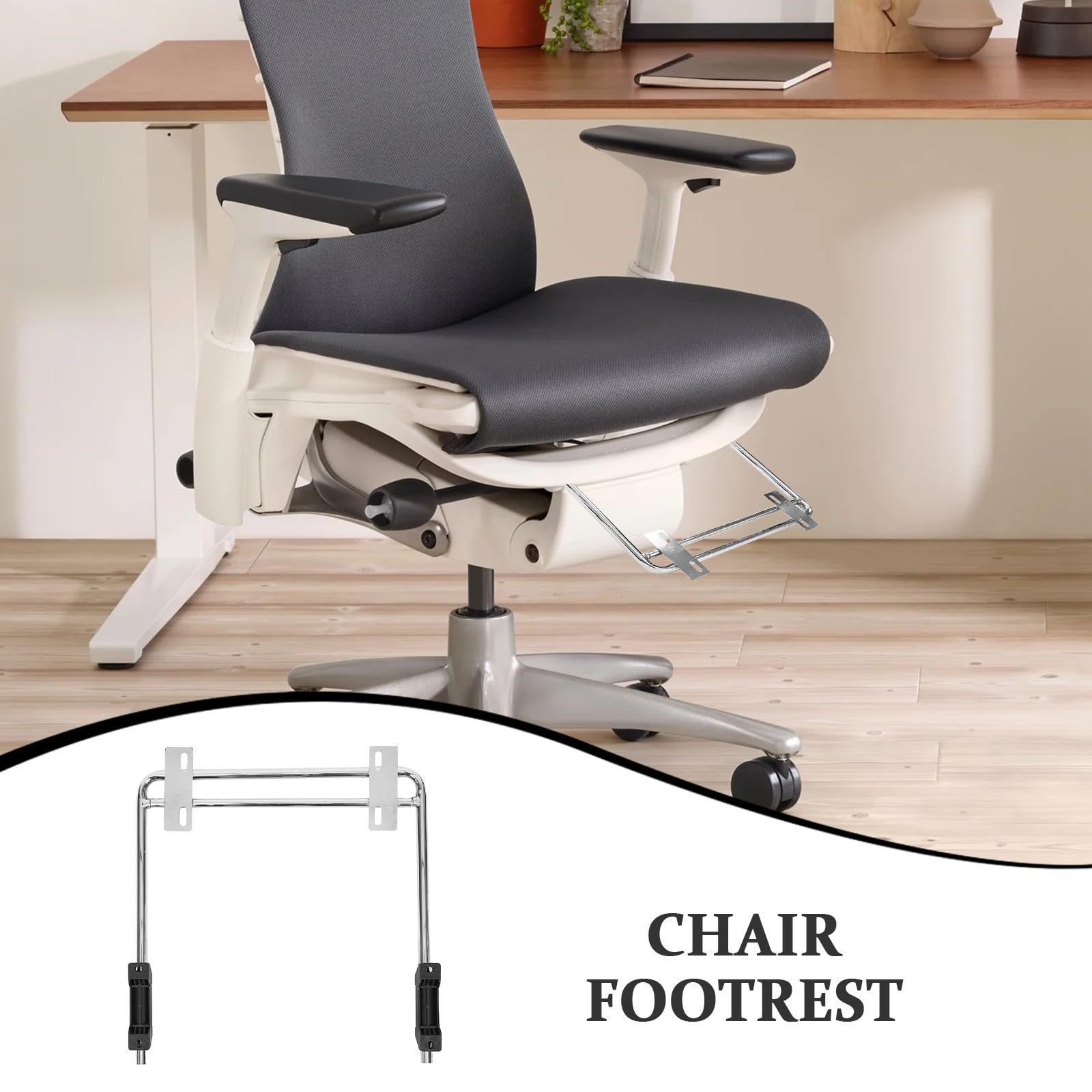 VILLCASE 2 Piezas Reposapiés para Silla de Oficina Soporte para Reposapiés de Silla de Oficina Hierro Plata Extensible 37,5cm Giratorio Instalación Fácil Confort Ergonómico en Casa