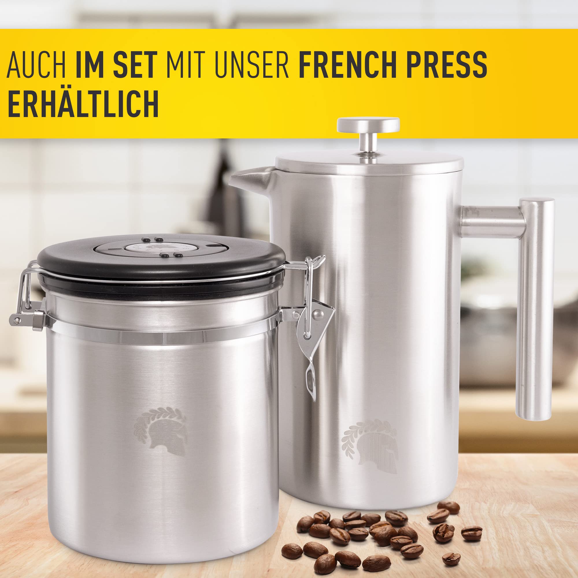 Barattolo Caffè Ermetico In Acciaio Inox 500g - Con Cucchiaio E Datario, Per Conservare Grani O Macinato - Foto 10