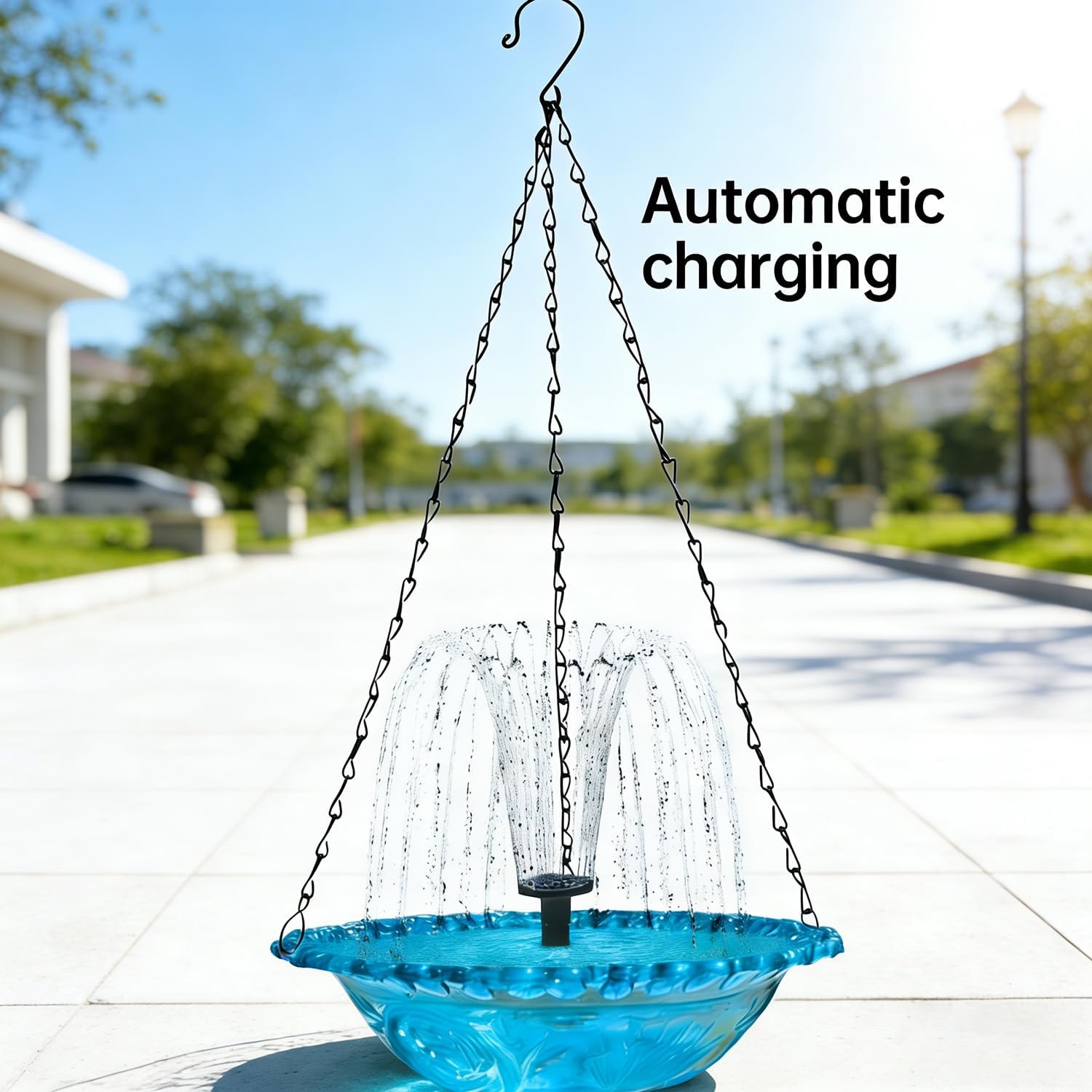 Solar Cascade Hanging Bird Bath Fountain, Outdoor Hanging 9.84''W Bird Bath with Solar Fountain, Weatherproof Hanging Water Feature for Outdoor Garden Backyard Patio Lawn (Three-Tier Fountain)