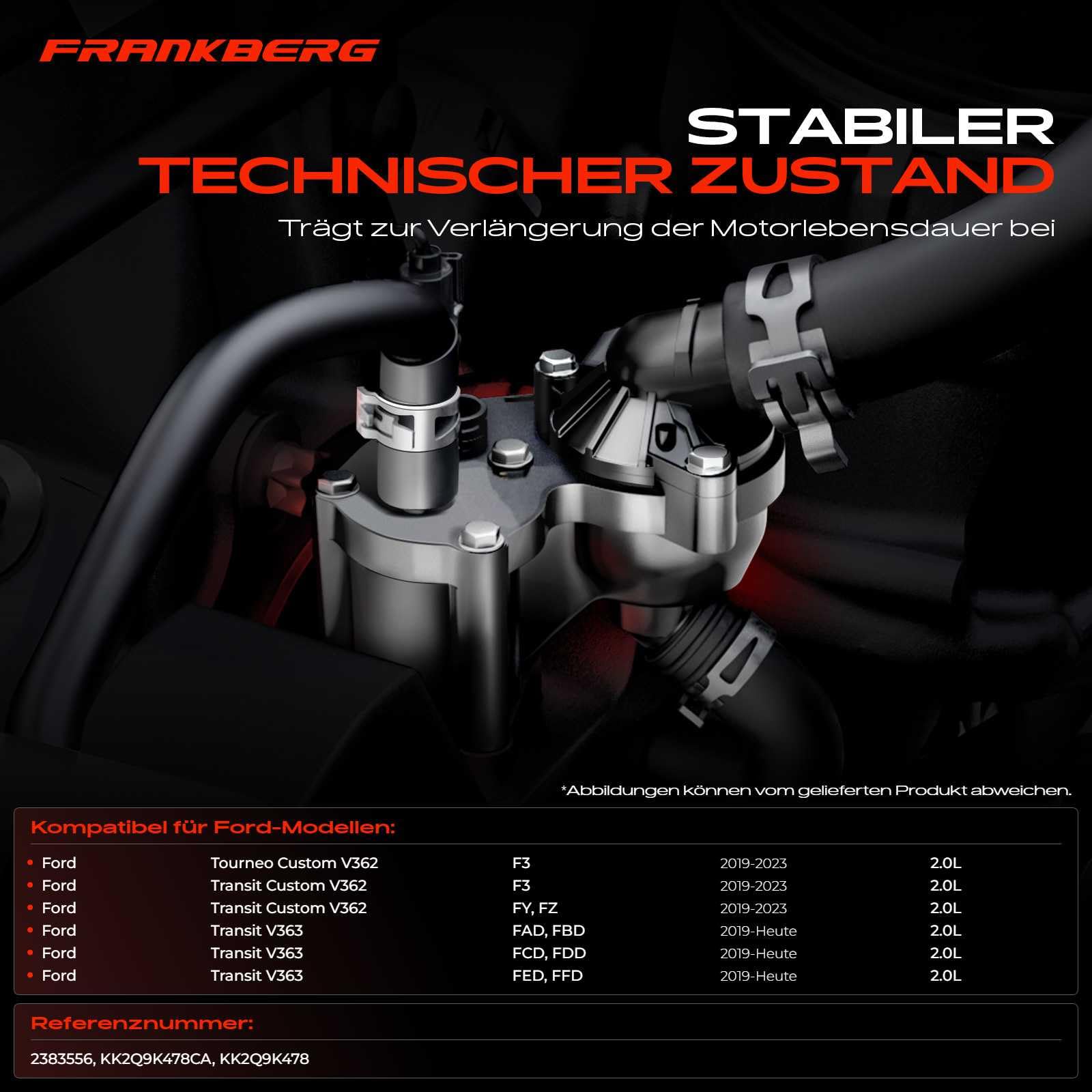 Frankberg Termostato del liquido di raffreddamento 2383556 | Compatibile con: Autobus Transit V363 FAD FBD, Autobus Transit Custom V362 F3, Transit V363 Box FCD FDD