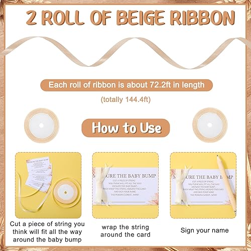 Miniatura 4 de Juego de 65 piezas para baby shower, 1 letrero de medición de la protuberancia del bebé, juego de medir el vientre de mamá y 50 tarjetas de