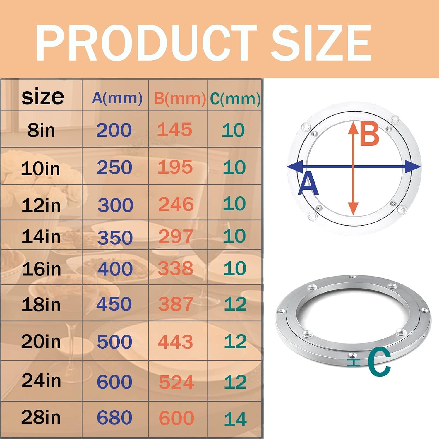 Heavy Duty Aluminum Alloy 360° Swivel Plate - Round Table Hardware for Dining, TV & Computer Monitors - Smooth Rotating Base for Enhanced Functionality,8 inches (200mm)