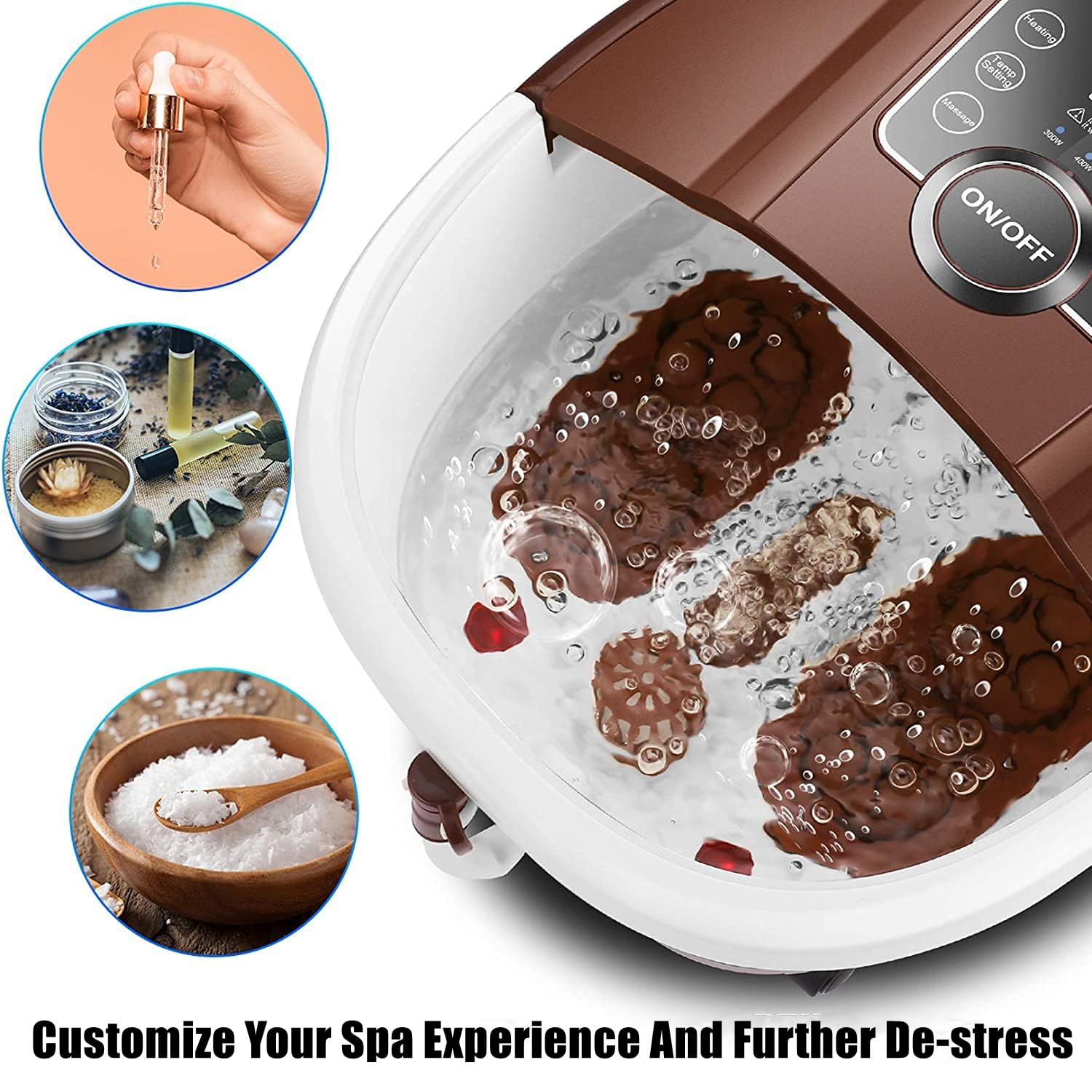 Ovitus Foot Spa Bath Massager with Heat, Temper Control, Medicine Box, Motorized Shiatsu Massage Balls, Red Light, and Bubbles, Pedicure Foot Spa with Timer, LED Display for Feet Stress Relief