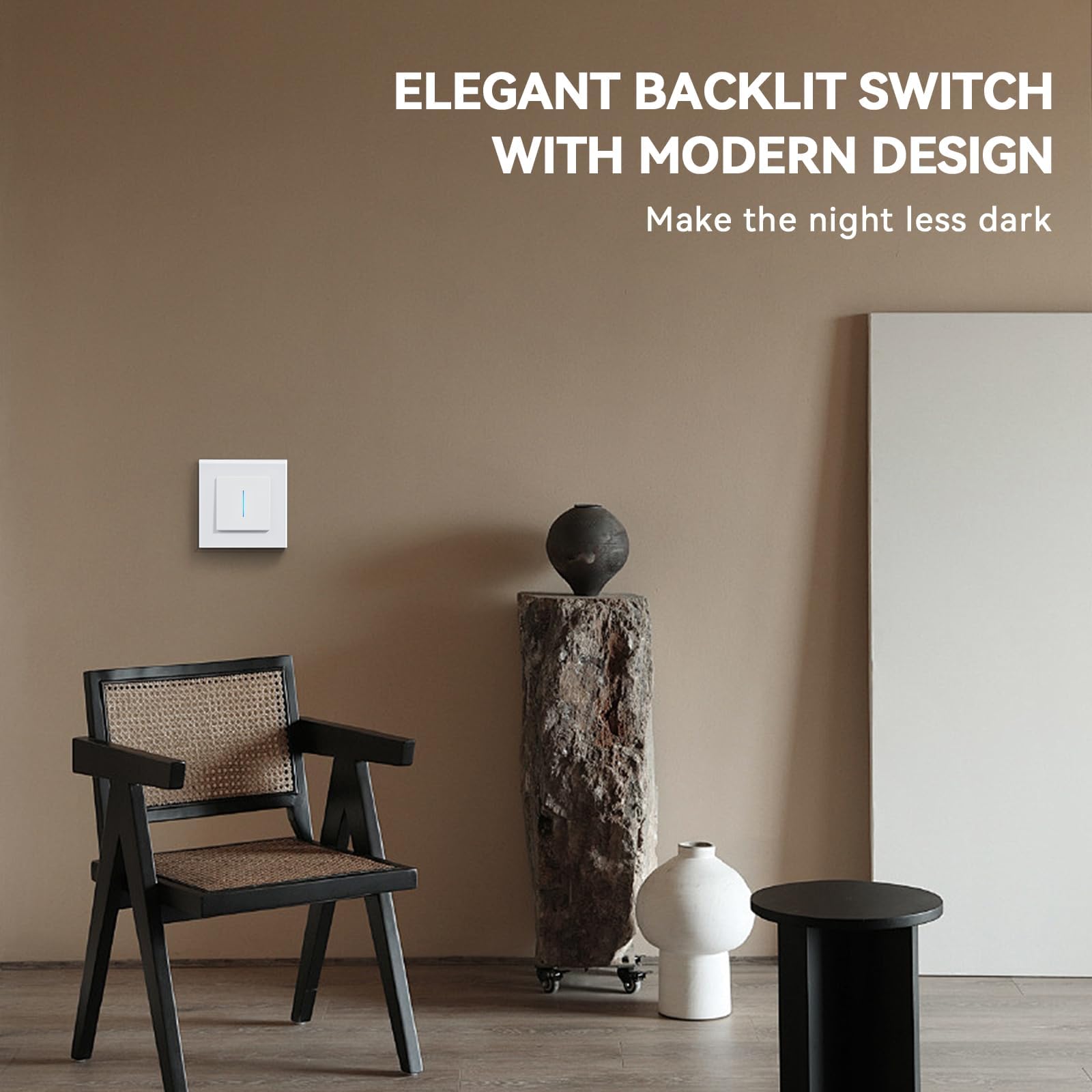 BSEED Light Switch with Led Indicator,Glass Wall Toggle Switch with Grappling Hook,Single Switch for Bathroom,Easy Installation,E-Series,Single 1-Way,86mm White - Image 2
