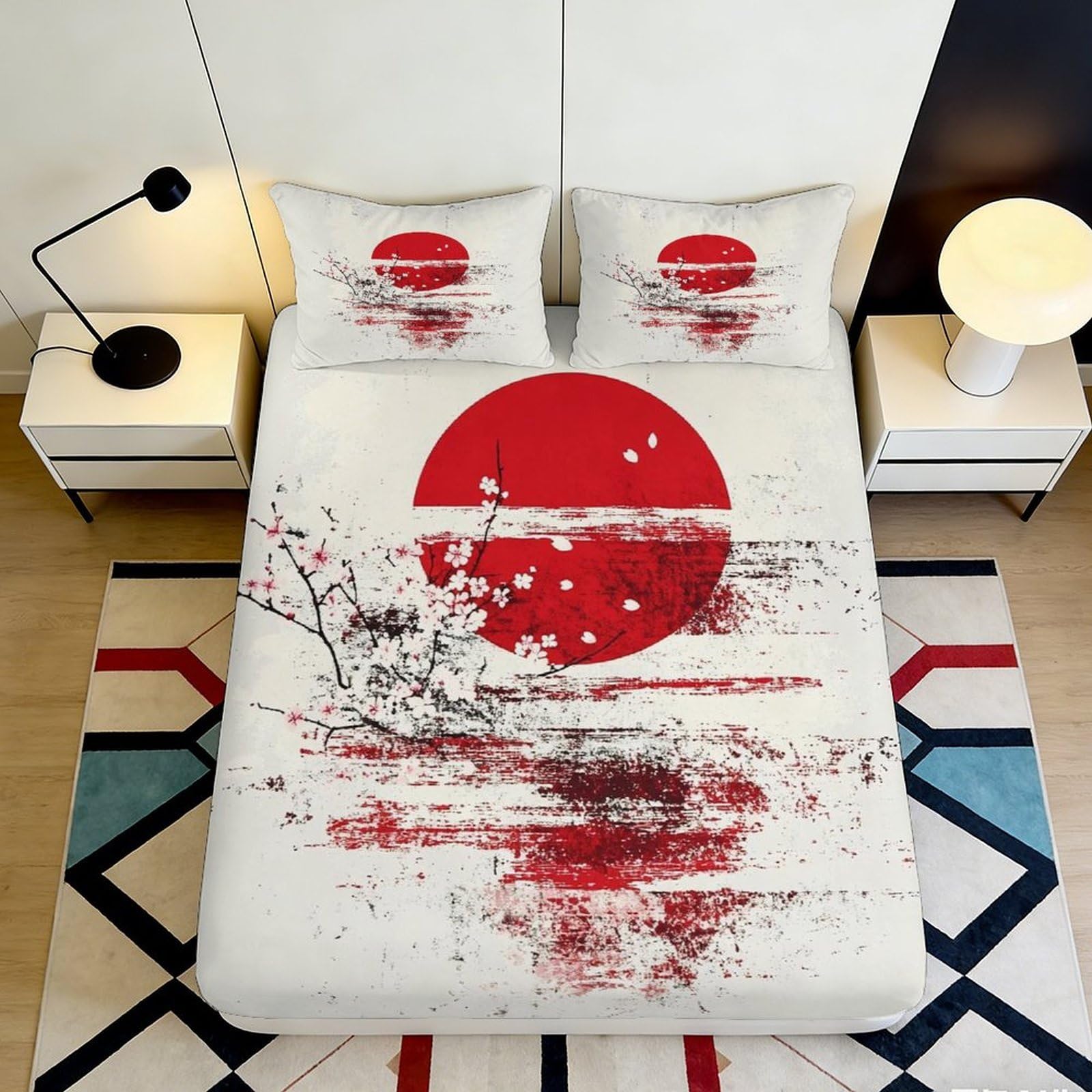 3D Printed Sunset Landscape Fitted Sheet Microfiber Deep Pocket Non-Slip Bedroom Bedding Landscape Mattress Fitted Cover Washable 200x200x25cm