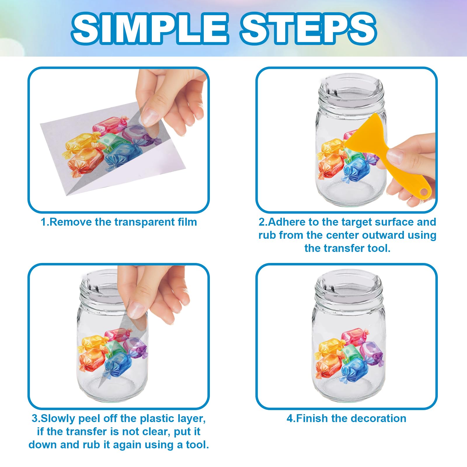 GLOBLELAND 18 Sheets Dream Candy Rub on Transfers Chocolates Waterproof UV DTF Cup Wraps Decals 3.9x3.6inch Sugar Beans Lollipops Transfer Stickers for Water Cup Glass Bottle Vase Crafts - Image 3