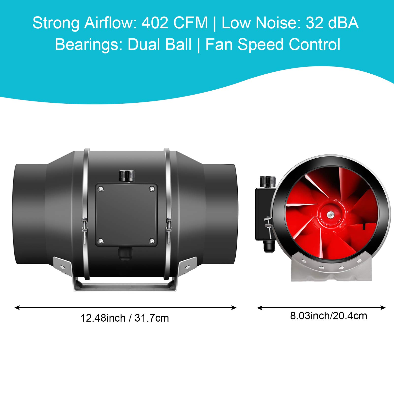 iPower Silent Inline Duct Ventilation Booster Fan 6 Inch 300 CFM Quiet