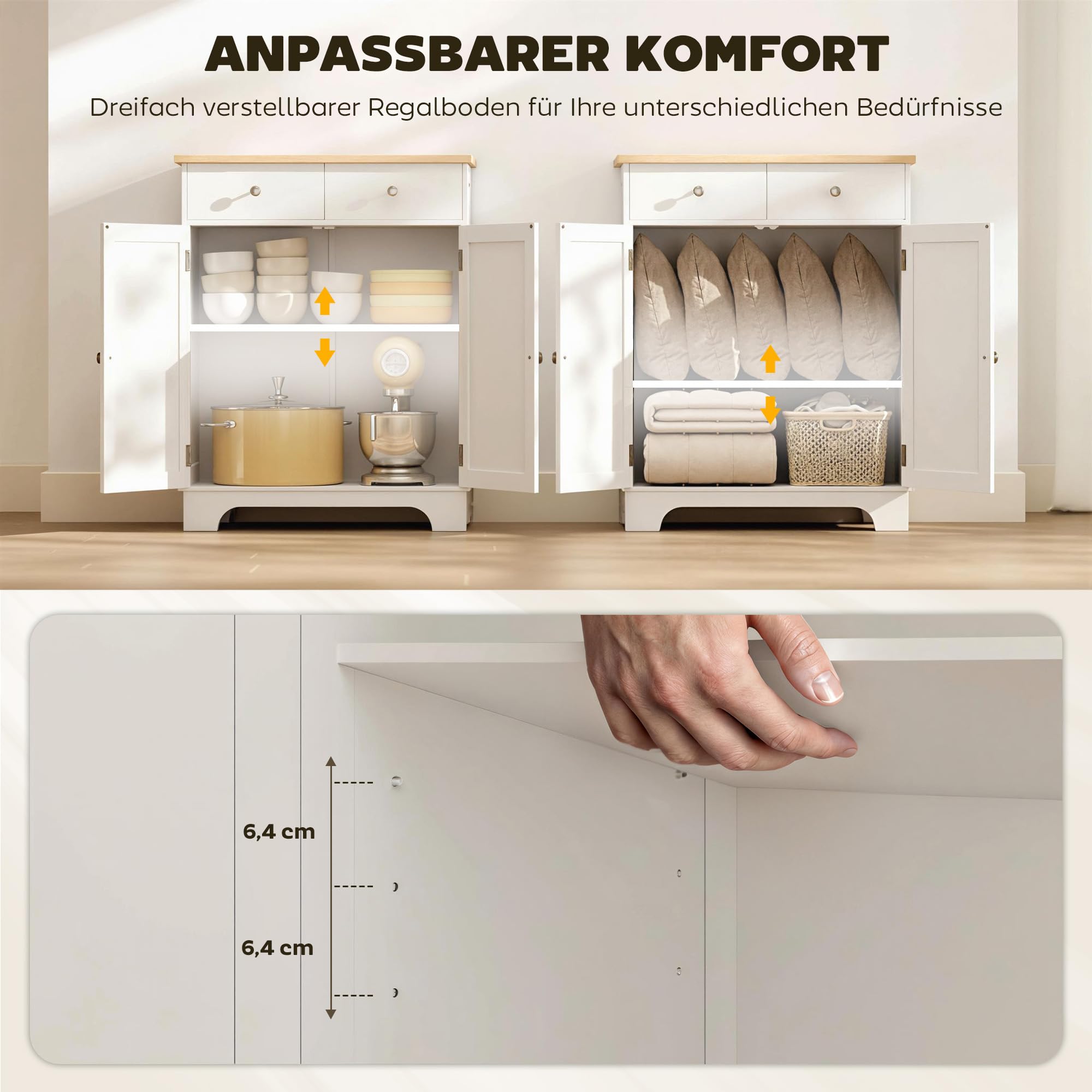 HOMCOM kast dressoir keukenkast trolley multifunctionele trolley met 2 schuifladen wit, spaanplaat, 60 x 35 x 65 cm HOMCOM kast dressoir keukenkast trolley multifunctionele trolley met 2 schuifladen wit, spaanplaat, 60 x 35 x 65 cm