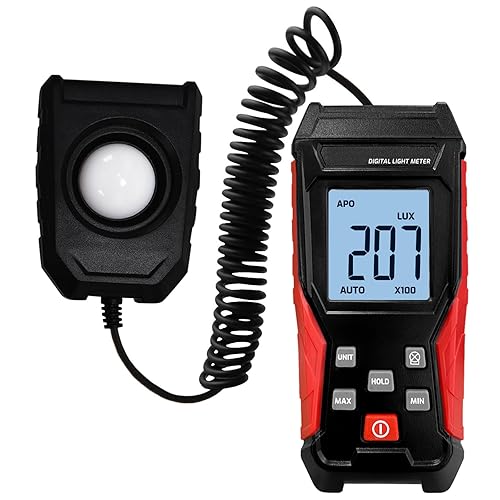 Digital Illuminance Light Meter with Flexible Sensor, Rang up to 200,000Lux Luxmeter with Lux/FC Unit Measurement Backlit 4 Digit LCD Display Light Meter Photography for Plants and Lumens LEDs