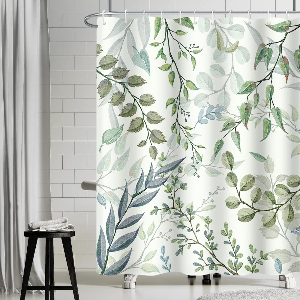 Uiiooazy Cortina de Ducha de Hoja Eucalipto, Cortinas de Ducha Verde Oro Abstracto Planta Cortinas de Baño Antimoho Impermeable Lavable Tejido de Poliéster Cortina Ducha con Ganchos 90x180cm — view 301