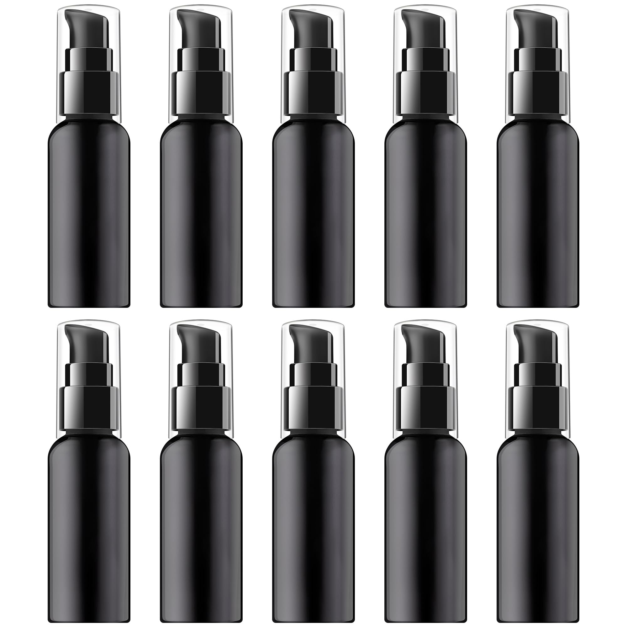 VIDELLY 10 Pieces Travel Pump Bottles for Toiletries 2oz Small Pump Bottles Clear Travel Bottle Plastic Empty Spray Bottle Dispenser With Black Cap