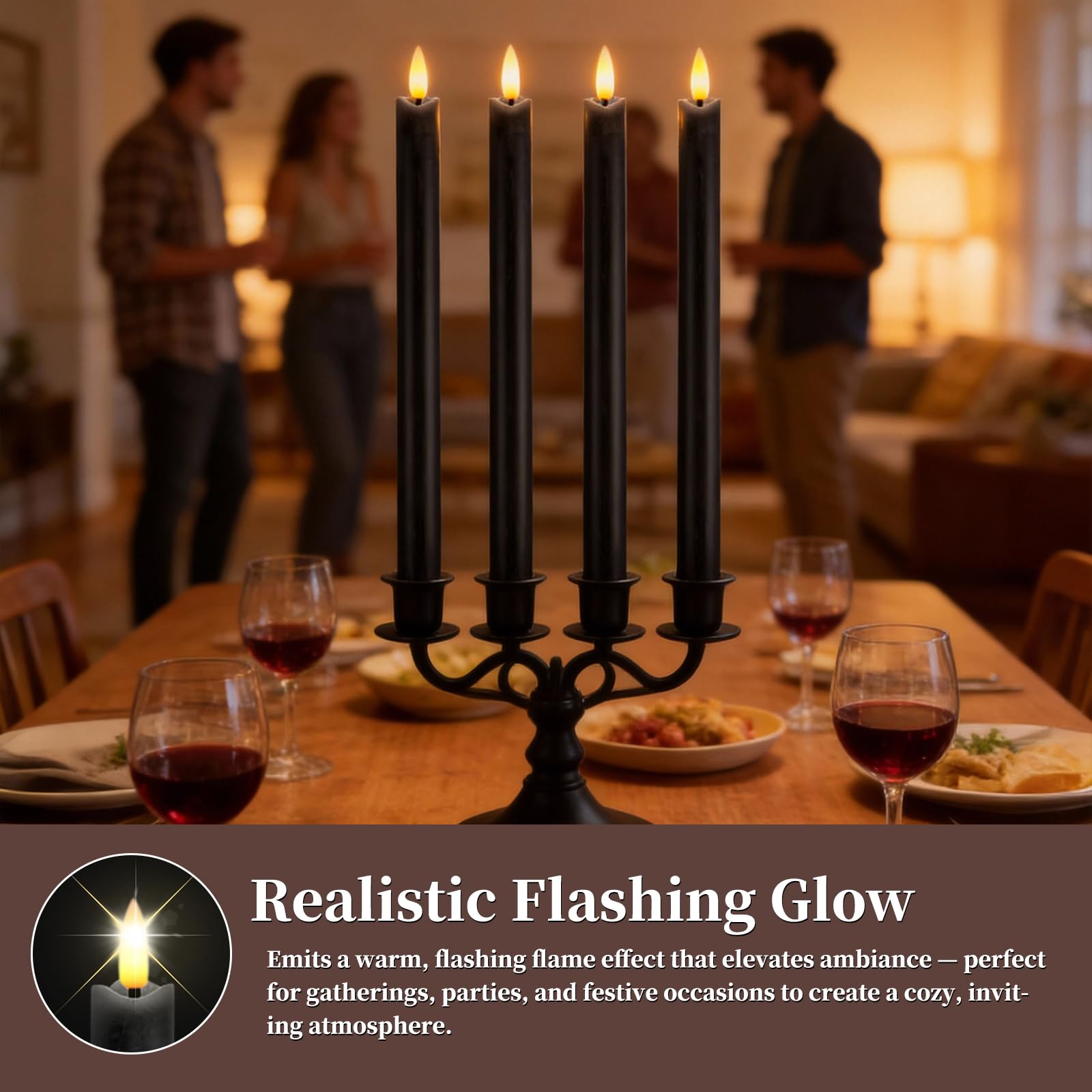Set di 6 candele LED con telecomando a 10 pulsanti, senza fiamma, in vera cera, decorazione per Natale, compleanno, matrimonio e festa, Nero