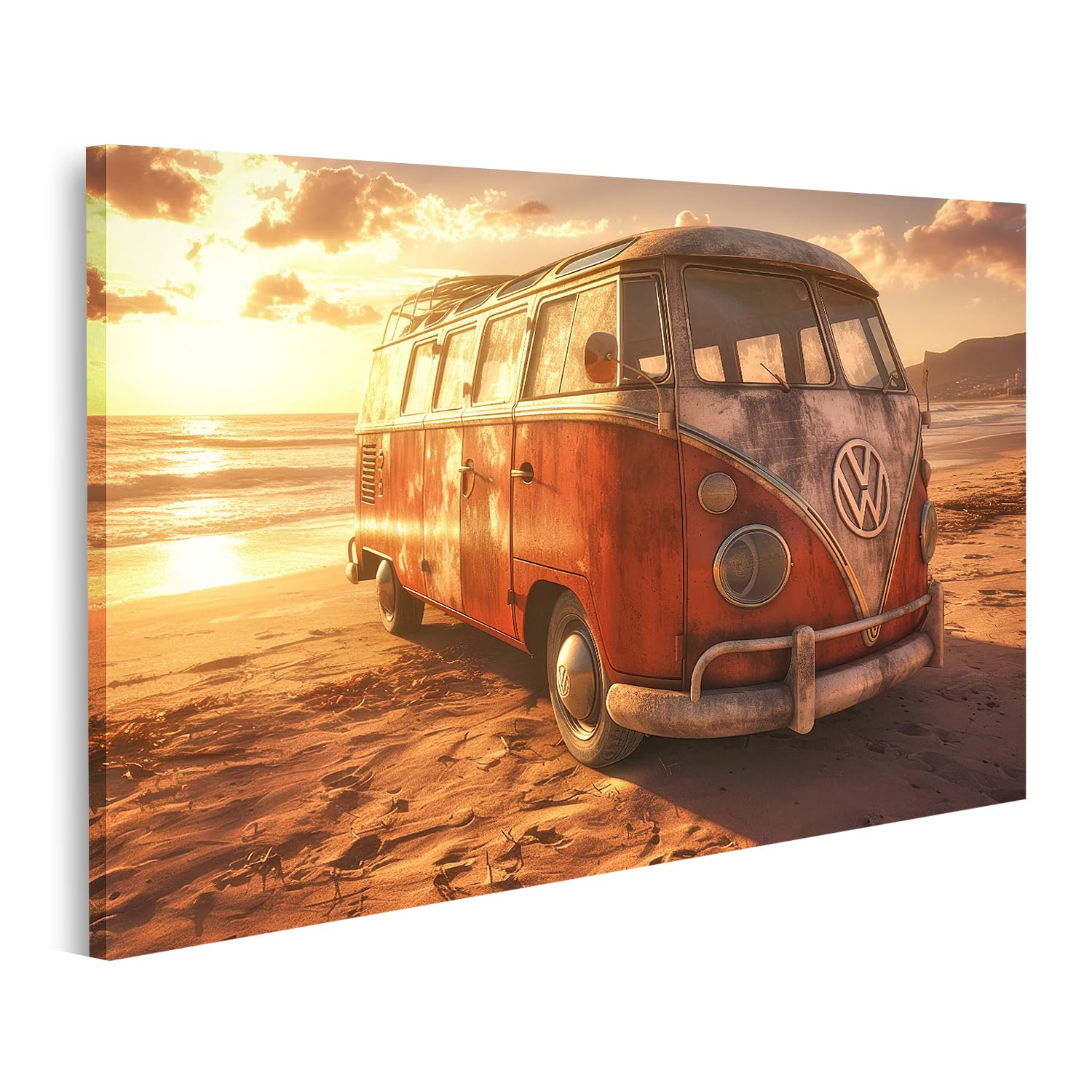 islandburner Cuadro sobre lienzo viejo autobús en la playa de arena al atardecer cuadros cuadros murales póster