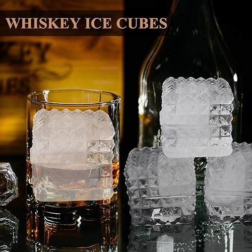 Miniatura 4 de Molde para cubitos de hielo para whisky, 4 cubos de hielo de whisky de 2 pulgadas, bandeja de silicona para cubitos de hielo con tapa, molde para