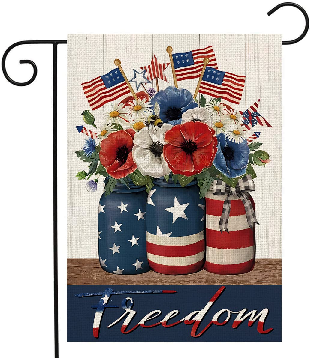 LHSION 4th of July Freedom Garden flag 12.5 x 18 Inch Patriotic Floral Independence Day Memorial USA Flag Double Sided Flag for Anniversary Decor