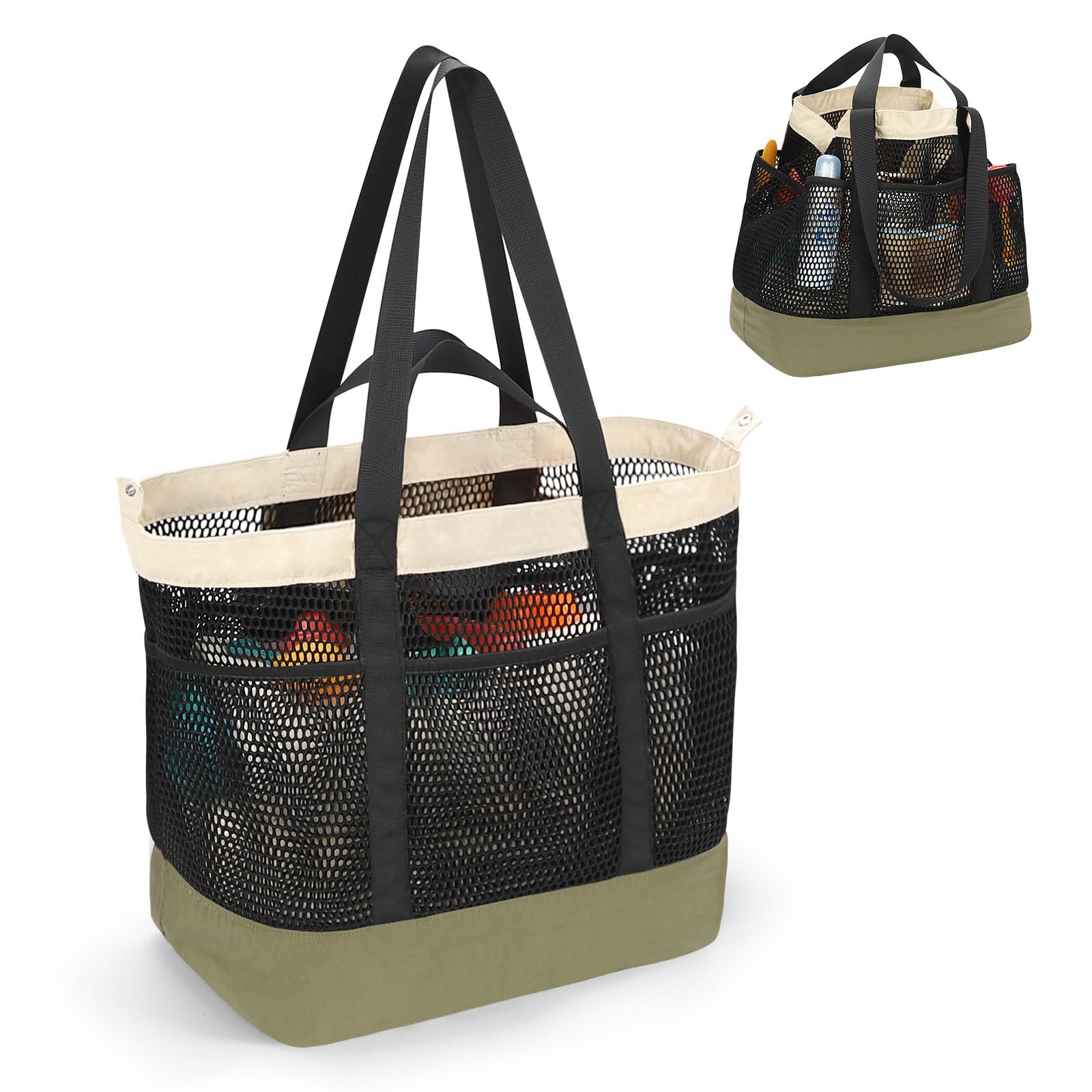 onemoky Mesh Beach Bag, Extra Large Beach Bags for Women, Lightweight Foldable Sandproof Tote Bag for Family & Vacation
