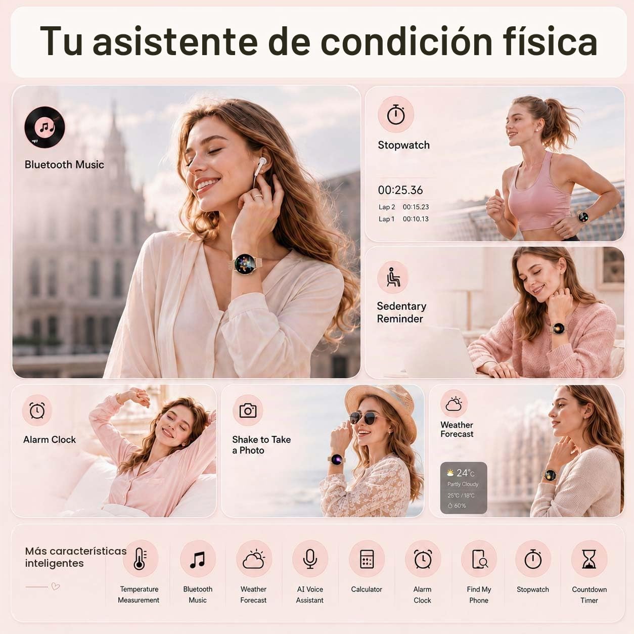 Smartwatch Reloj Inteligente Mujer con 𝐄𝐂𝐆+𝐇𝐑𝐕: 1.32" AMOLED Pantalla Táctil Deportivo Smart Watch con Llamadas Bluetooth IP67 Frecuencia Cardíaca Presión Arterial SPO2 Sueño para Android iOS