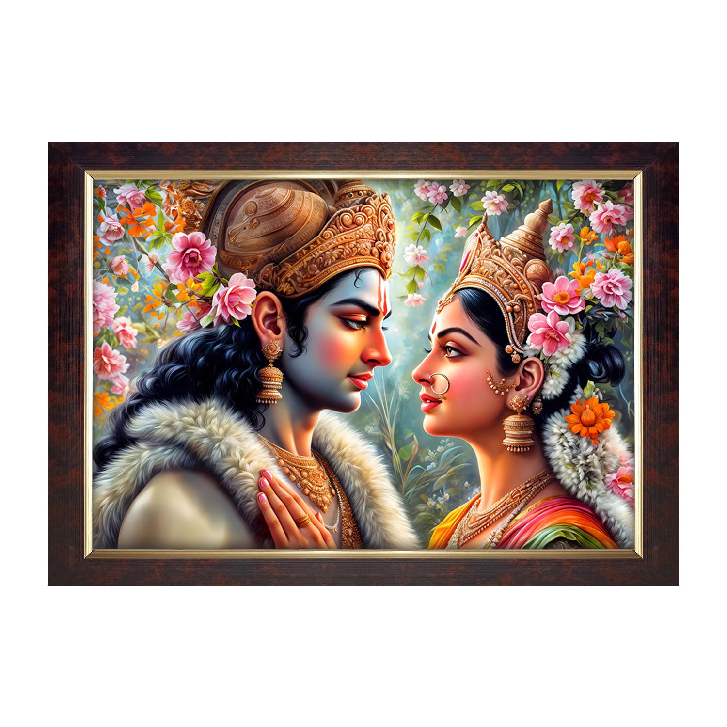 Dharvika Innovations Radha Krishna Vinyl Sparkle Coated Home Decorative Gift Item with Synthetic Frame (Design 17, Brown Frame) (B0DD7M64NG) Amazon Price History, Amazon Price Tracker