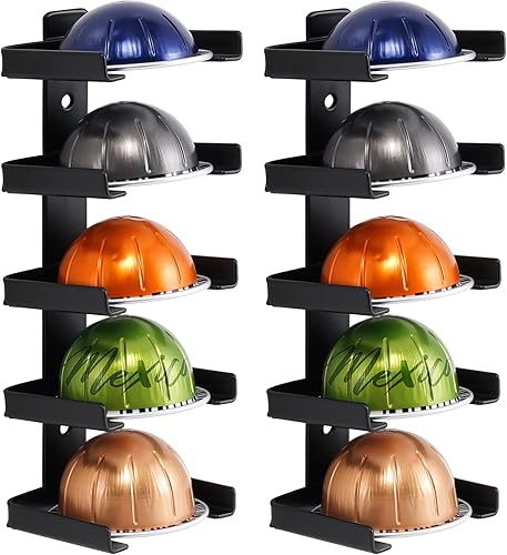 KES KCPH501-BK-P2-KES - Soporte para cápsulas de café adhesivo de montaje lateral compatible con Nespresso VertuoPlus Metal, paquete de 2 unidades