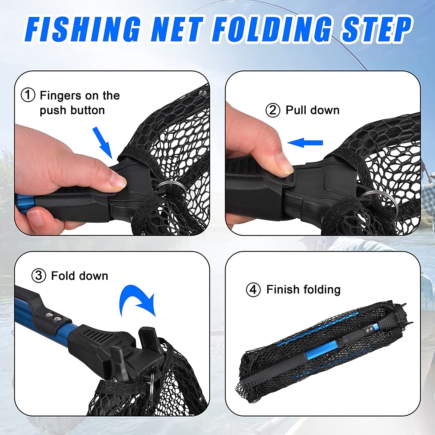 Épuisette télescopique pliable pour pêche en eau douce et salée - Pour kayak, bateau, pêche, bar, brochet, doré doré