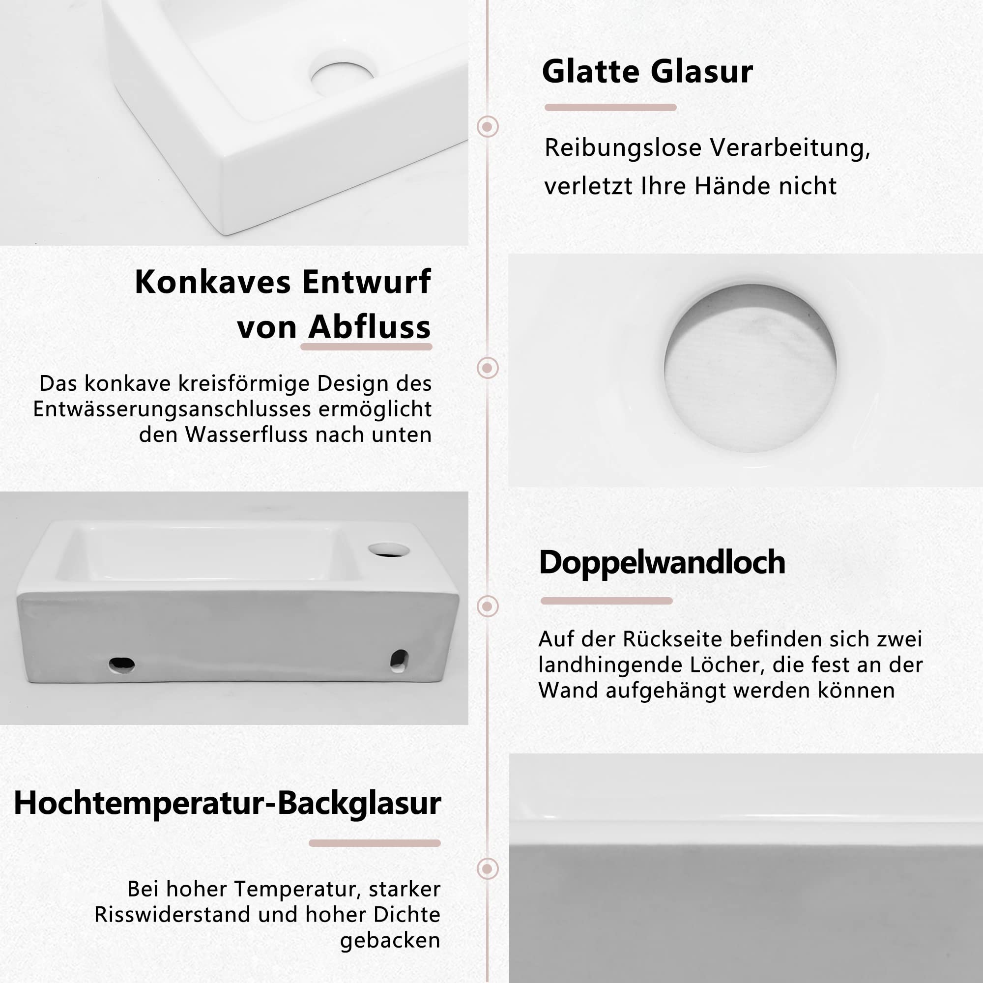 aufsatzbecken klein Hänge- oder Aufsatz Waschbecken Gäste WC Weiß 370x 185x 90mm+ hohe Armatur aufsatzbecken klein mini Handwaschbecken Linke