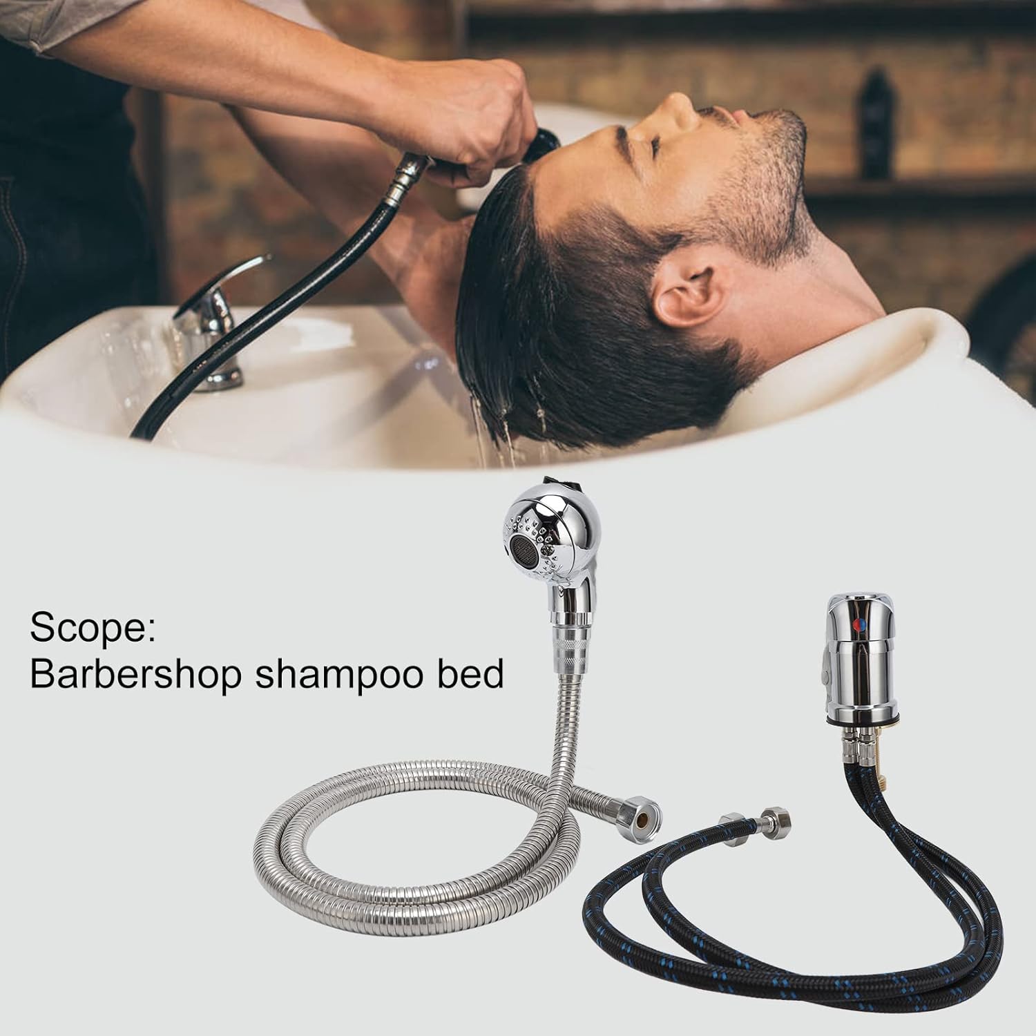 Salon Shampoo Bowl Faucet & Sprayer Kit – 70cm Adjustable Hot/Cold Water Tap, 120cm Flexible Hose + Shower Head for Hairdressing Salons